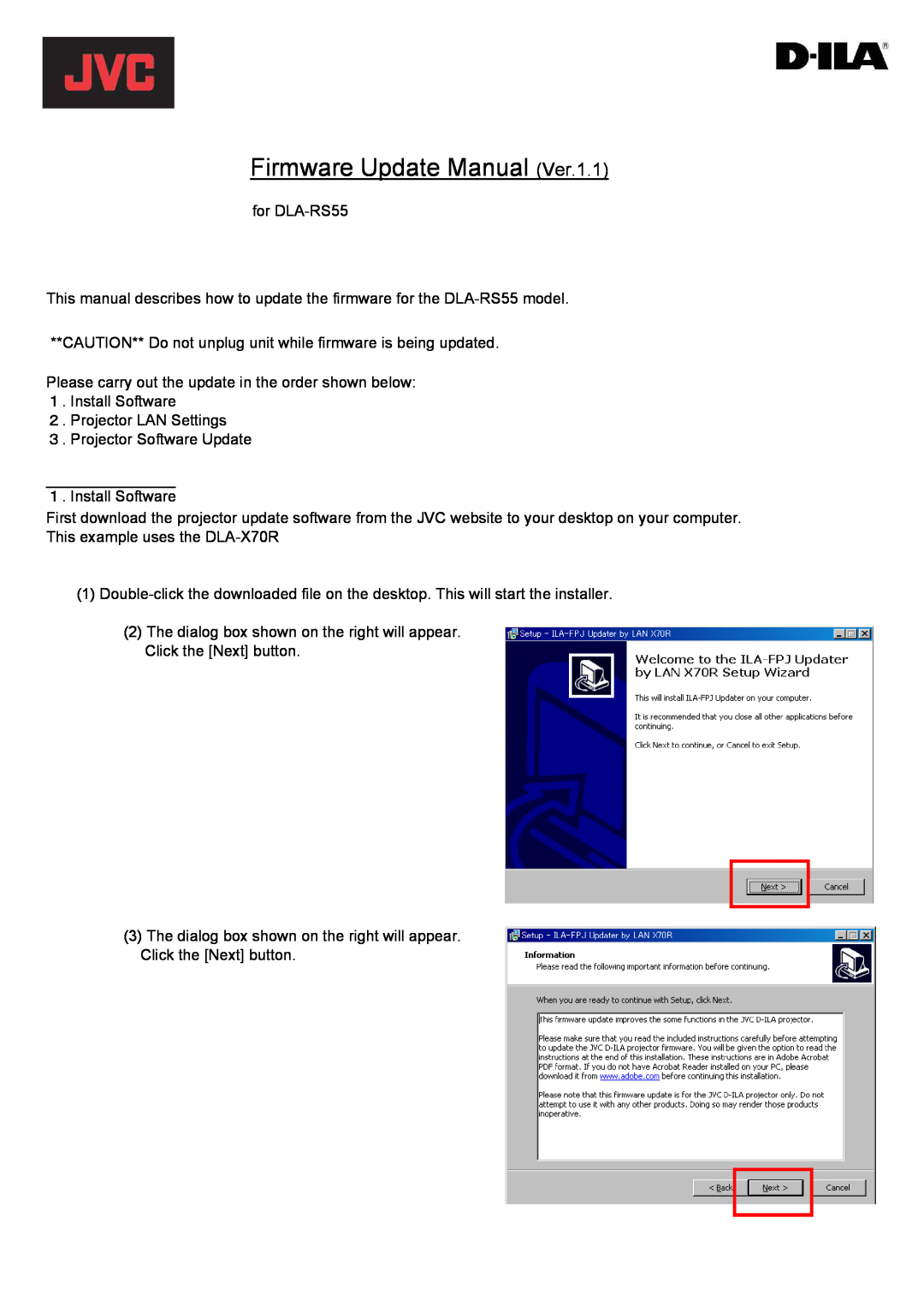 JVC DLA-RS55 manual Firmware Update Manual Ver.1.1 