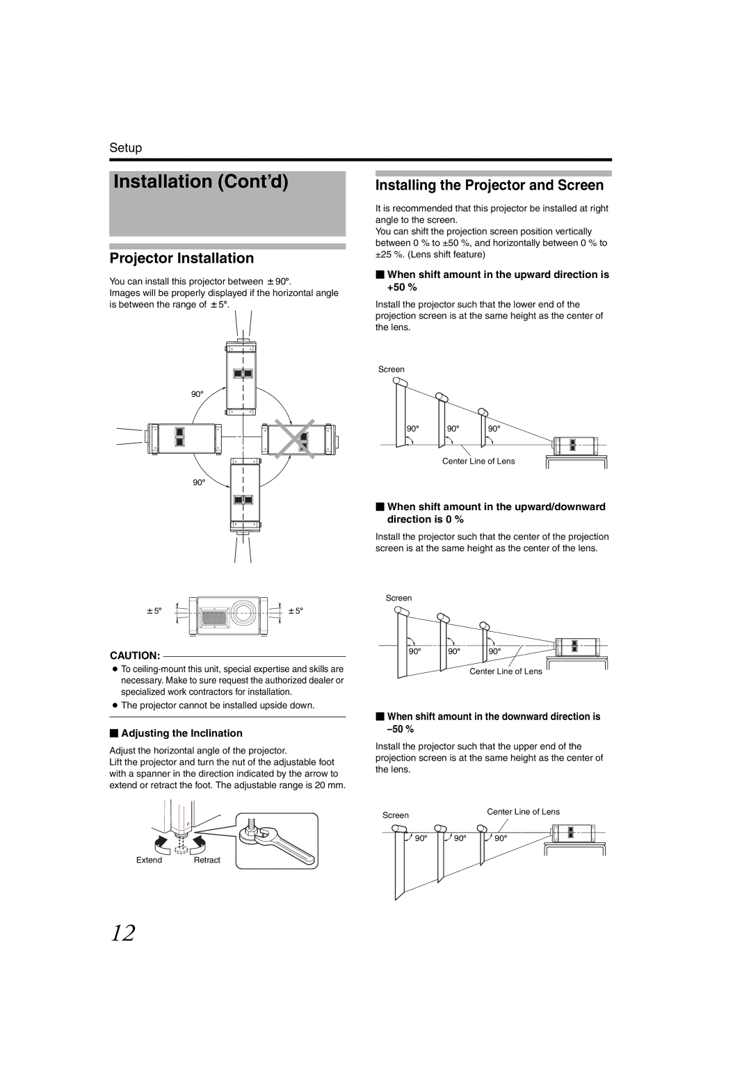 JVC DLA-SH4K instruction manual Installation Cont’d, Projector Installation, Installing the Projector and Screen 