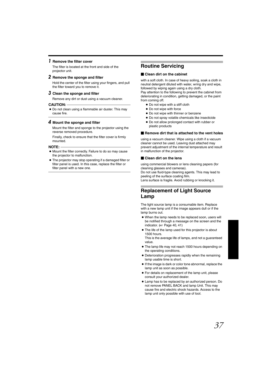 JVC DLA-SH4K instruction manual Routine Servicing, Replacement of Light Source Lamp 