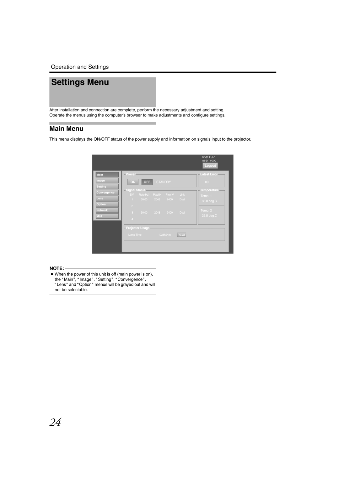 JVC DLA-SH4KNL instruction manual Settings Menu, Main Menu 