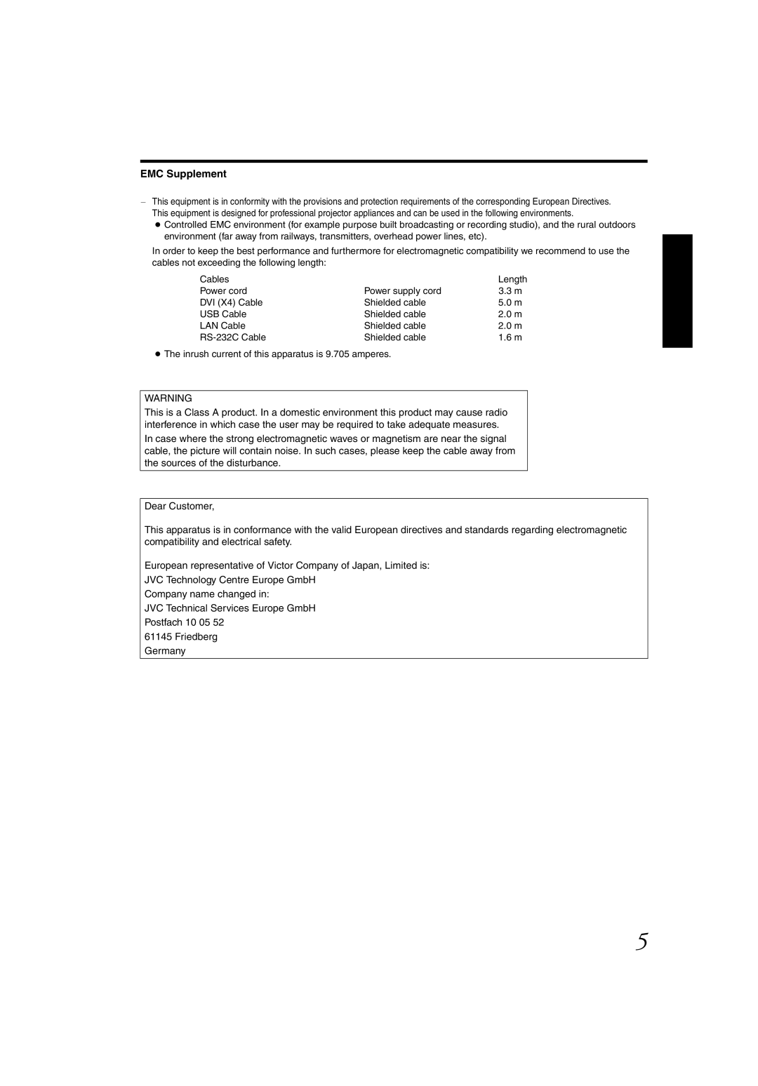 JVC DLA-SH4KNL instruction manual EMC Supplement 