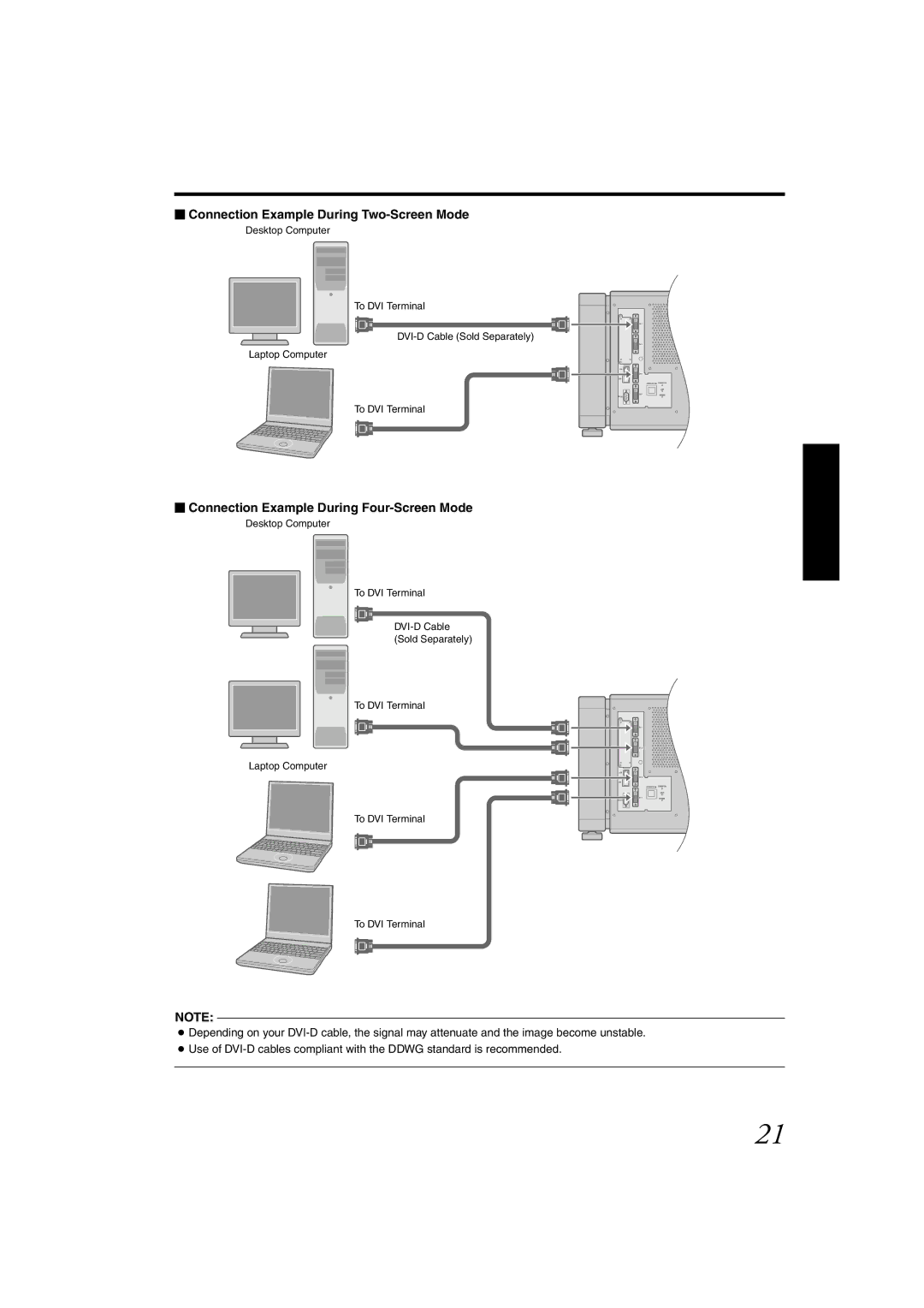 JVC DLA-SH4KNL instruction manual  Connection Example During Two-Screen Mode,  Connection Example During Four-Screen Mode 