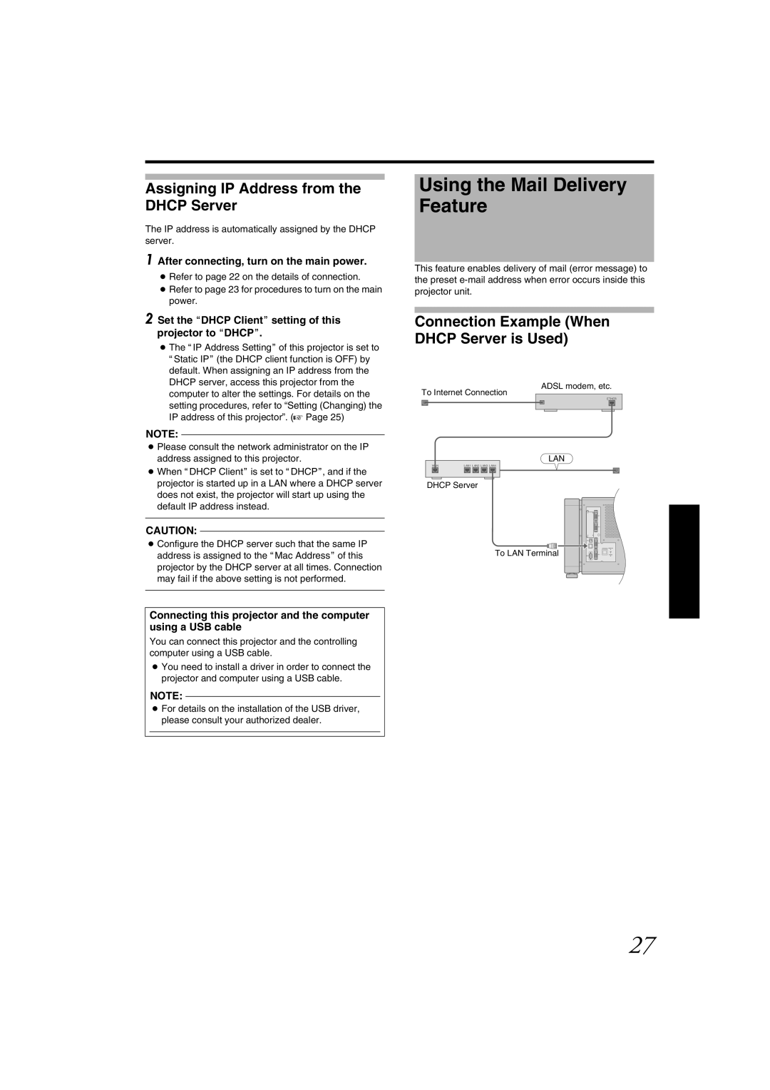 JVC DLA-SH4KNL instruction manual Assigning IP Address from the Dhcp Server, After connecting, turn on the main power 