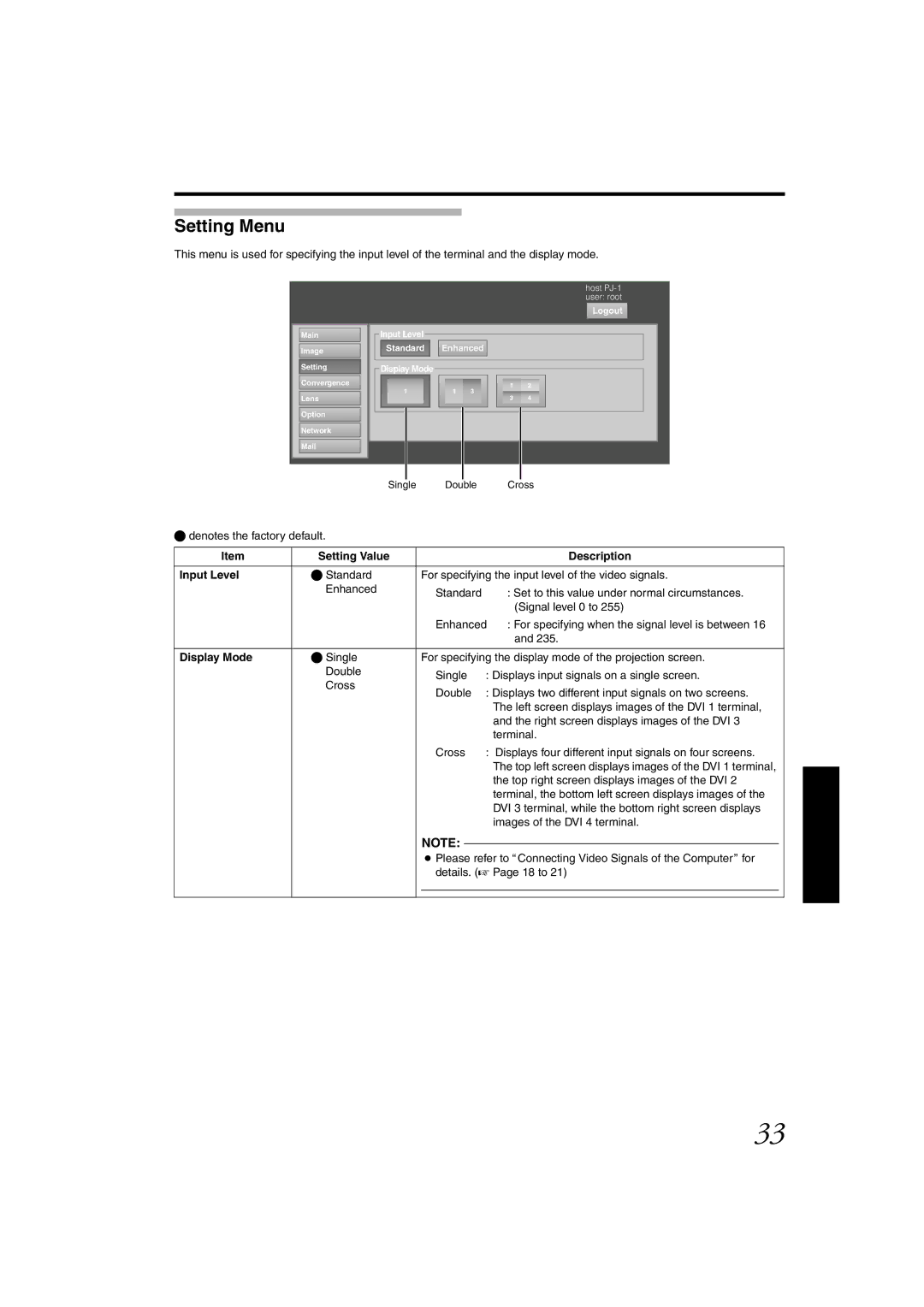 JVC DLA-SH4KNL instruction manual Setting Menu 