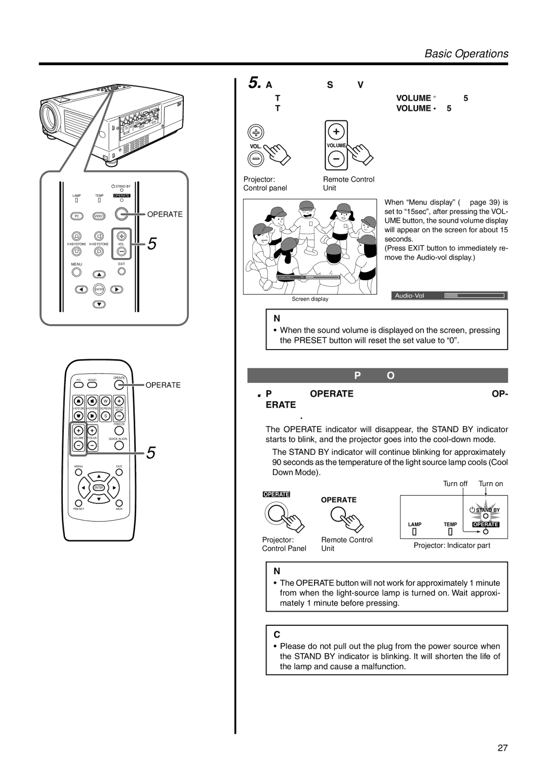 JVC DLA-SX21U manual Power Off, Adjusting the Sound Volume 