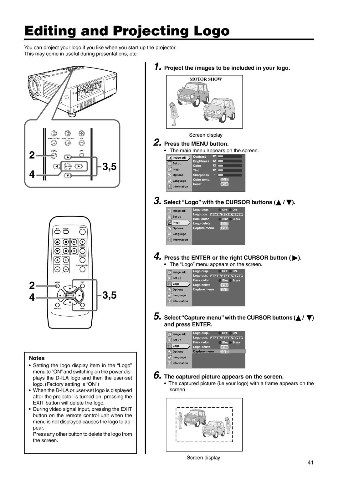 JVC DLA-SX21U manual Editing and Projecting Logo, Project the images to be included in your logo 