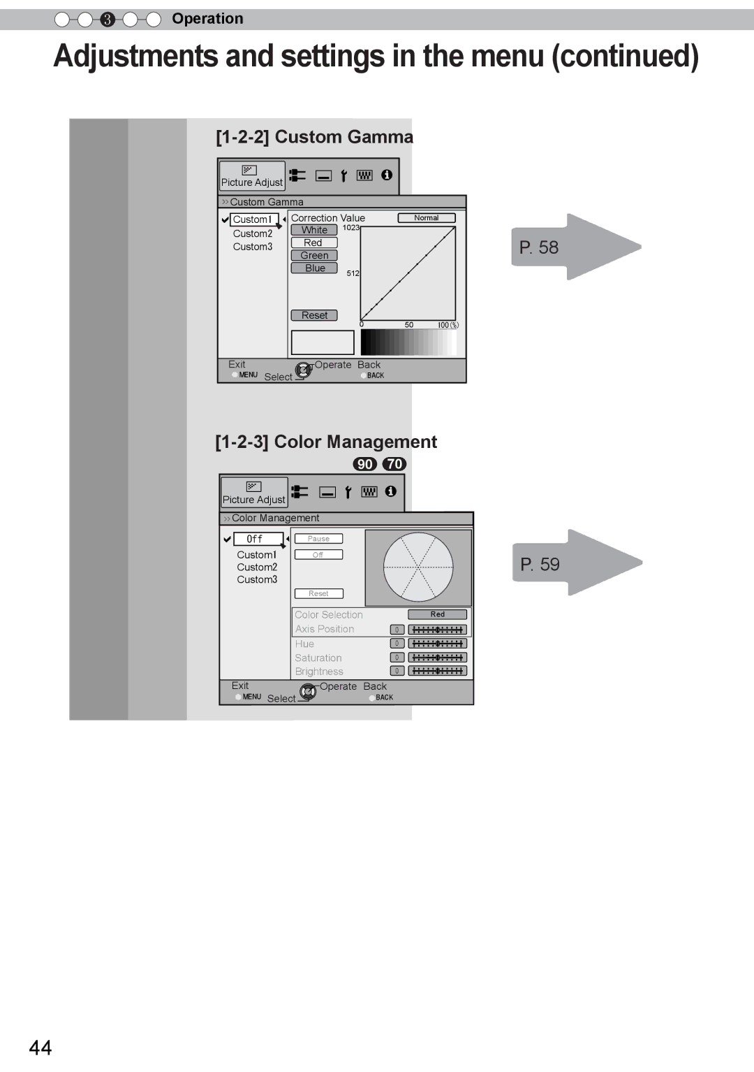 JVC DLA-X70R, DLA-X30, DLA-X90R manual Custom Gamma, Color Management 