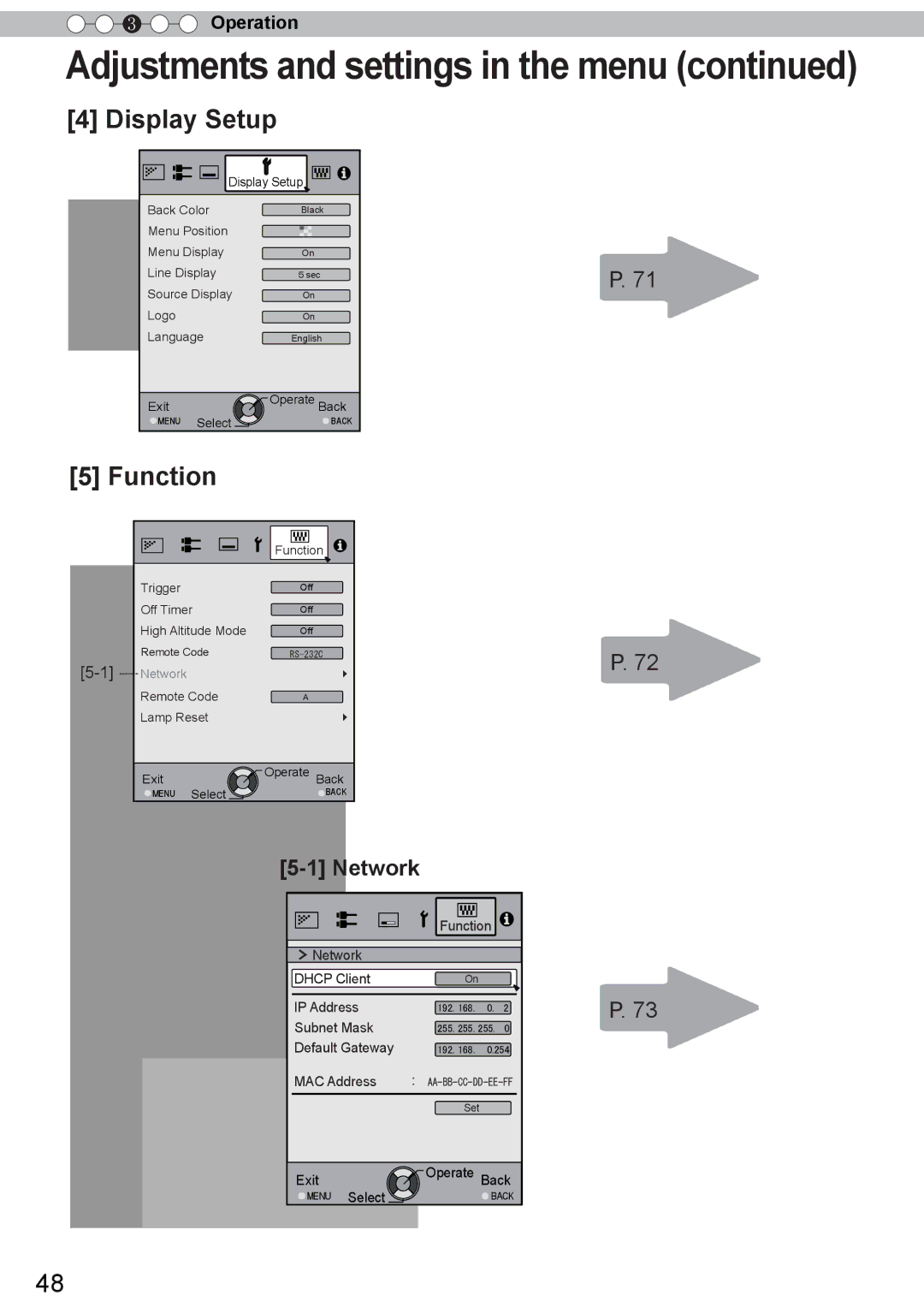 JVC DLA-X30, DLA-X90R, DLA-X70R manual Display Setup, Function, Network 