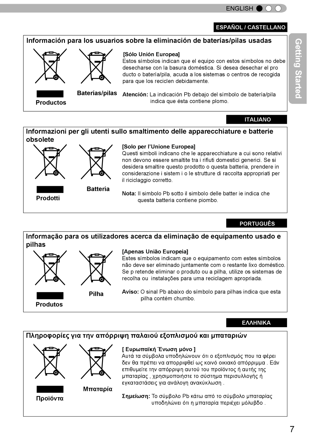 JVC DLA-X90R, DLA-X30, DLA-X70R manual Baterías/pilas, Productos, Batteria, Prodotti, Pilha Produtos, Μπαταρία, Προϊόντα 