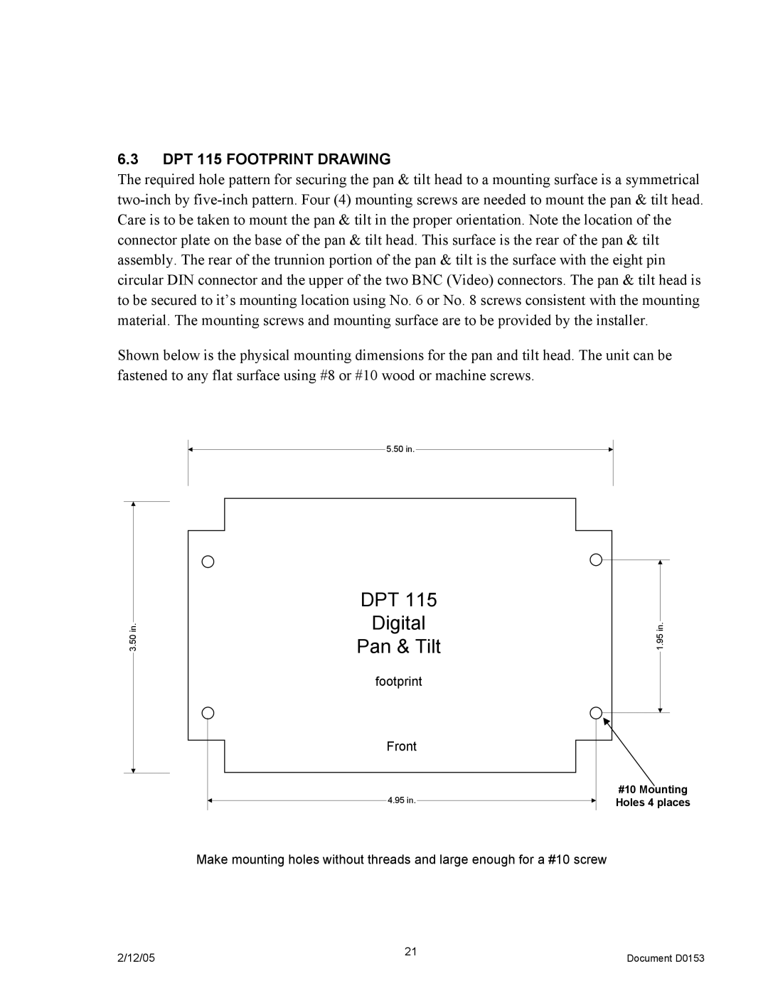 JVC manual DPT Digital Pan & Tilt, DPT 115 Footprint Drawing 