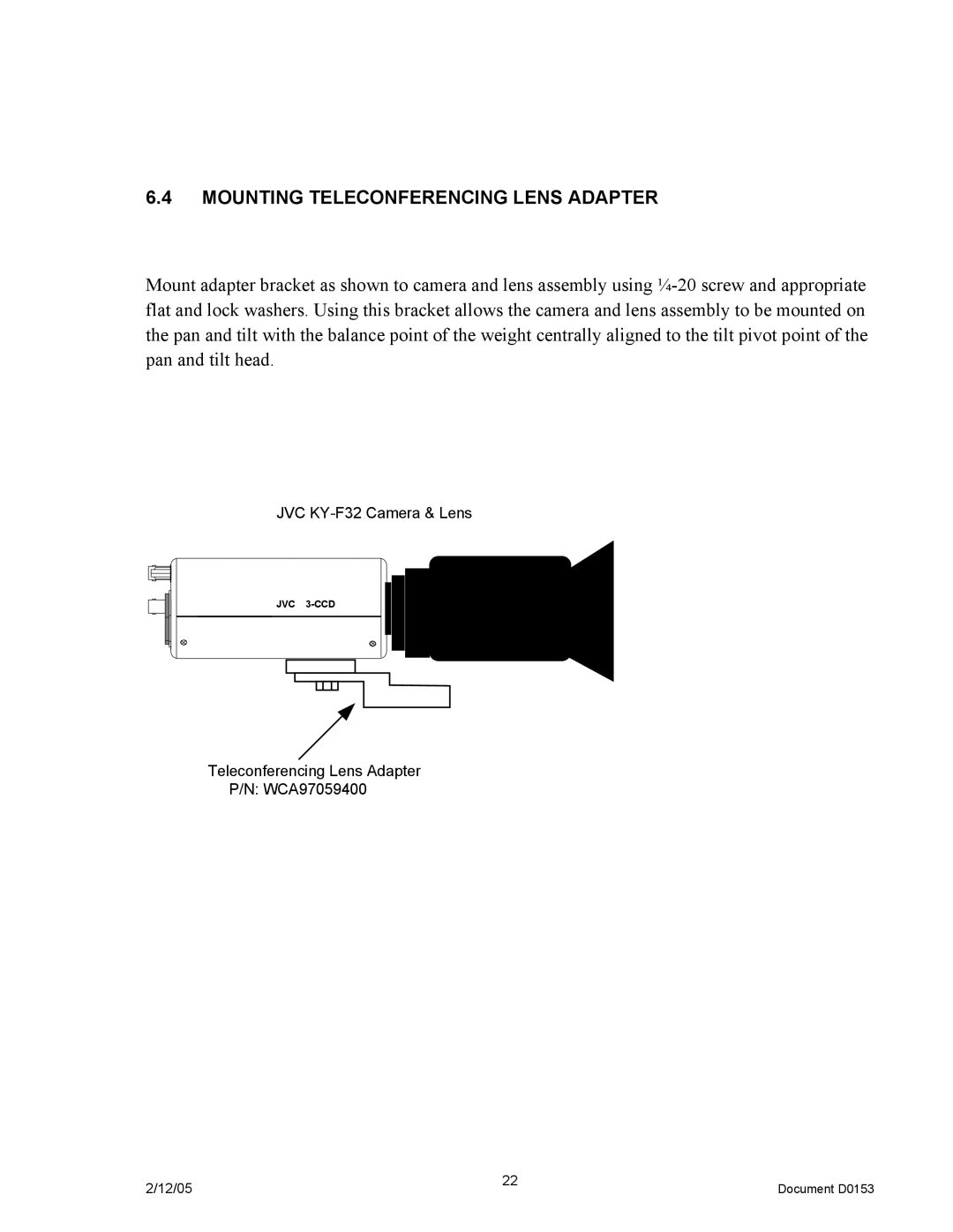 JVC DPT 115 manual Mounting Teleconferencing Lens Adapter 