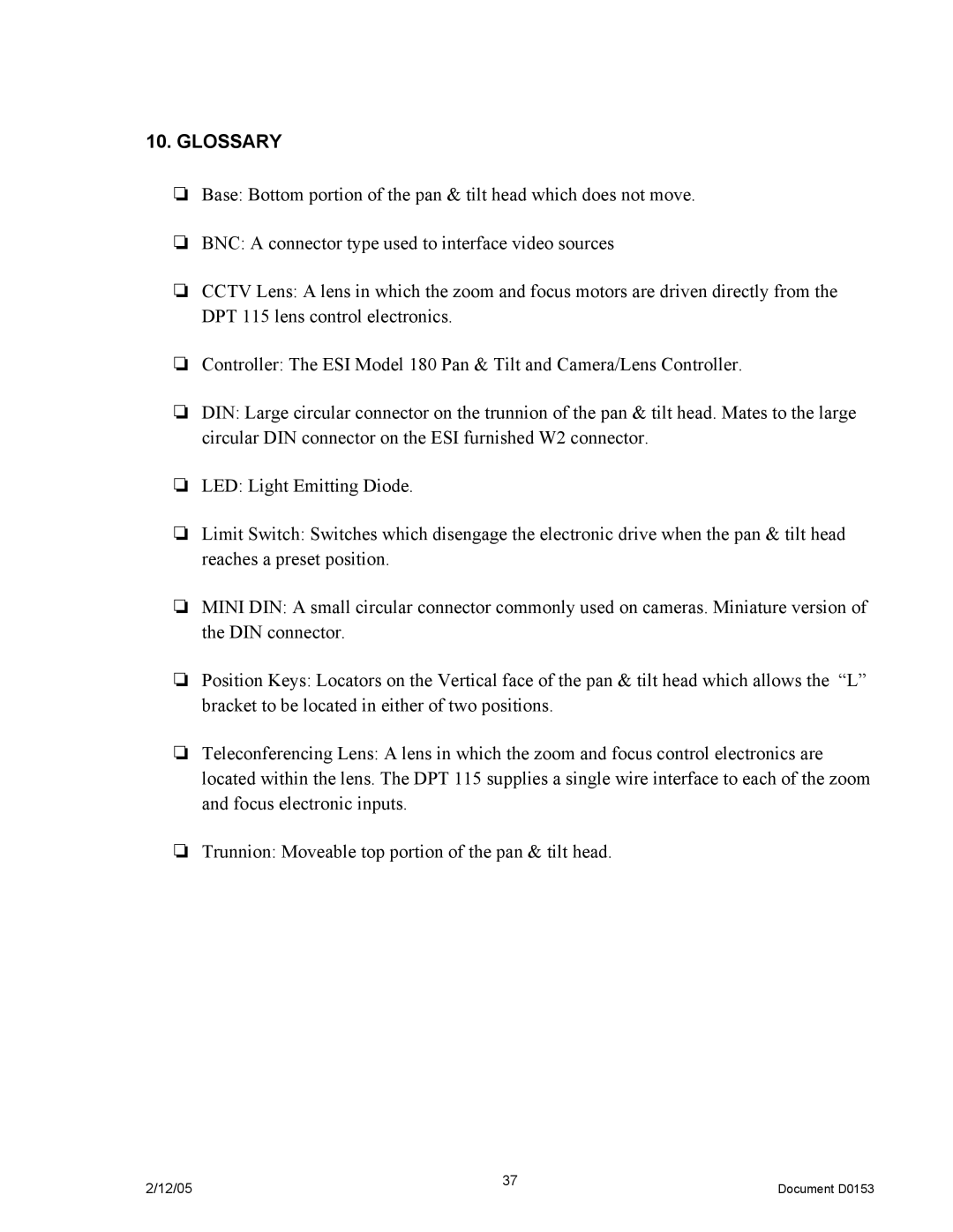 JVC DPT 115 manual Glossary 