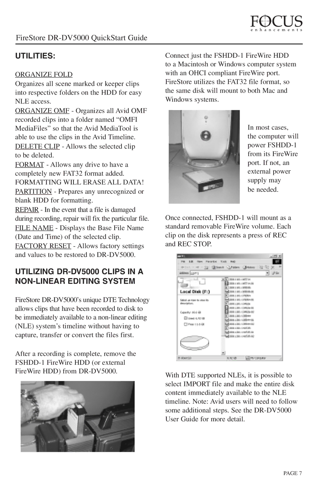 JVC quick start Utilities, Utilizing DR-DV5000 Clips in a NON-LINEAR Editing System 