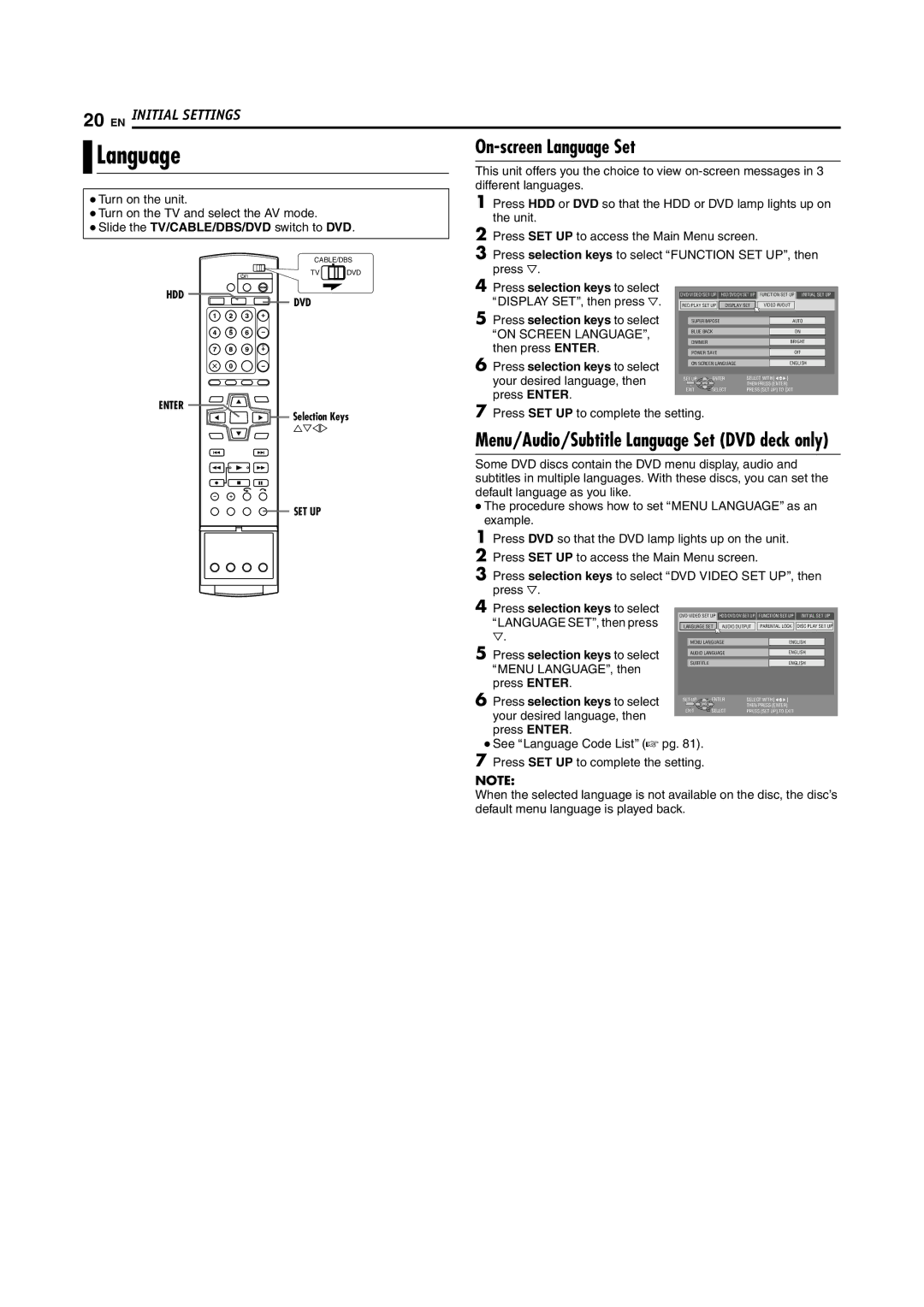 JVC DR-DX5SU manual Language 