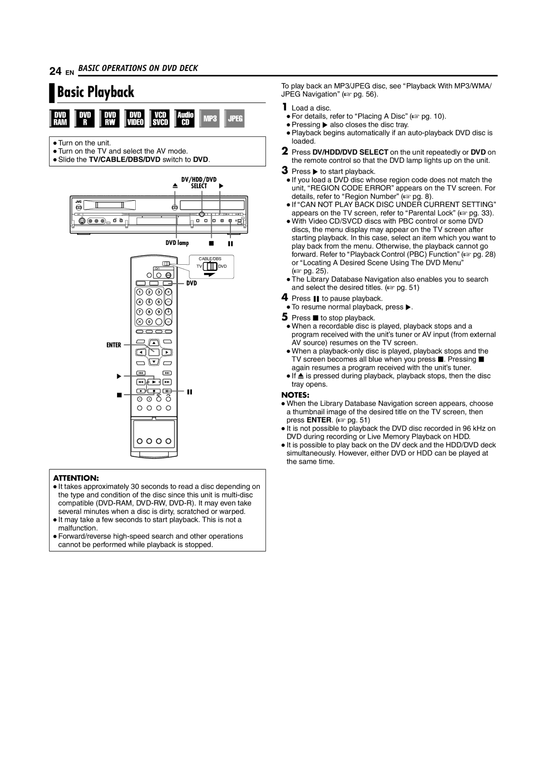 JVC DR-DX5SU manual Basic Playback 