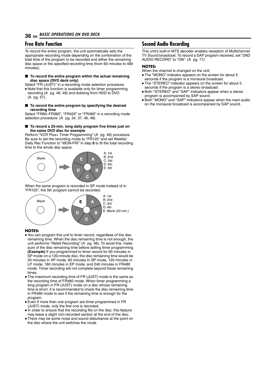 JVC DR-DX5SU manual Free Rate Function, Second Audio Recording, Select AFR Justb in a recording mode selection procedure 