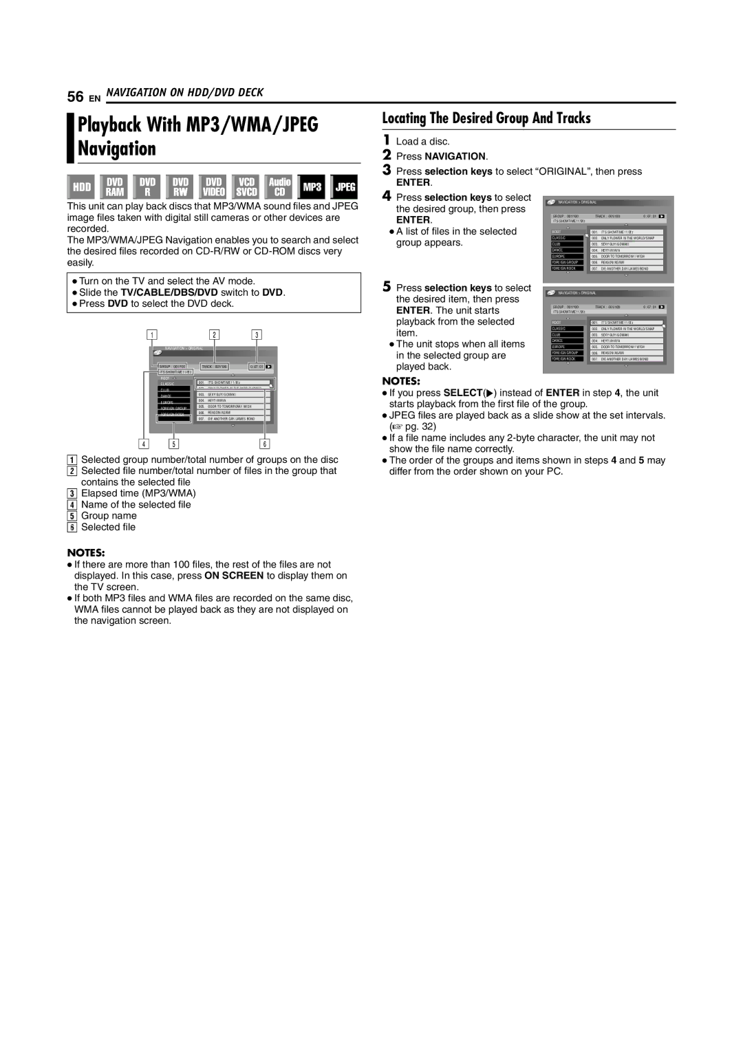 JVC DR-DX5SU manual Locating The Desired Group And Tracks, Press Navigation 