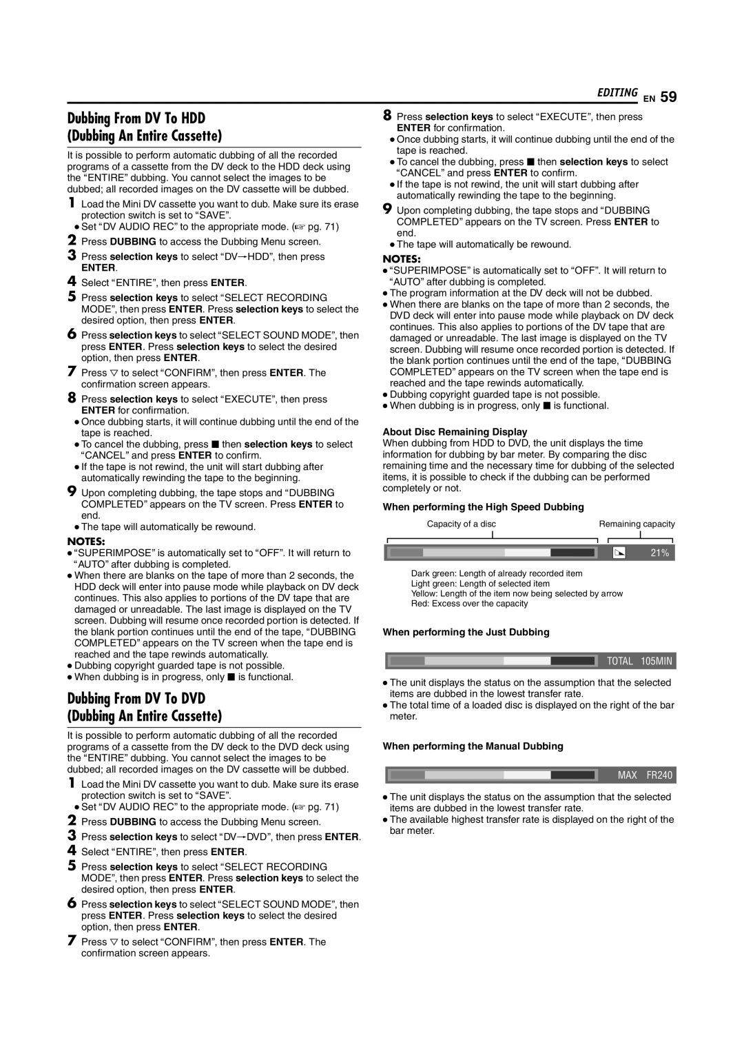 JVC DR-DX5SU manual Dubbing From DV To HDD, Dubbing An Entire Cassette, Dubbing From DV To DVD 