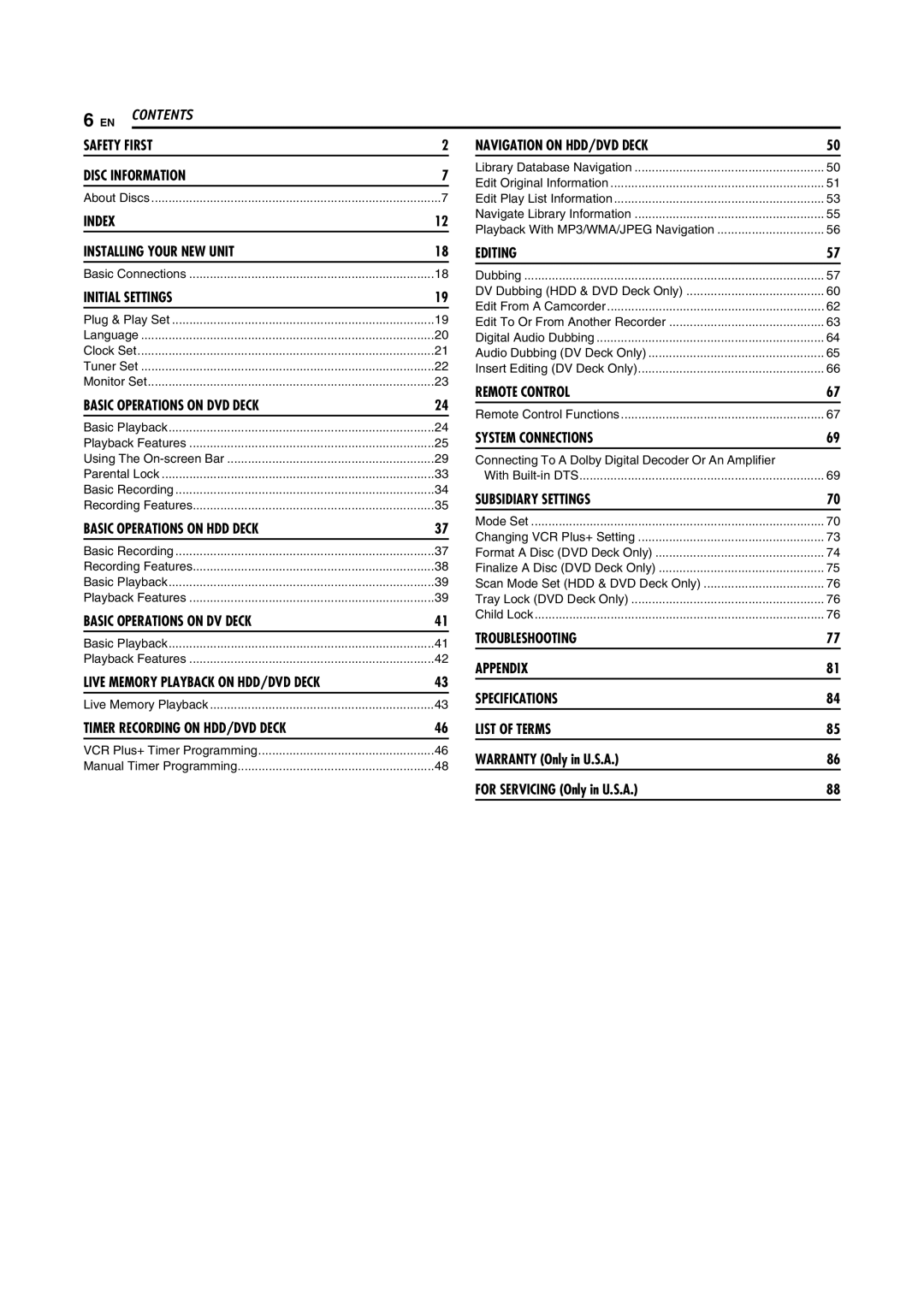 JVC DR-DX5SU manual Contents 