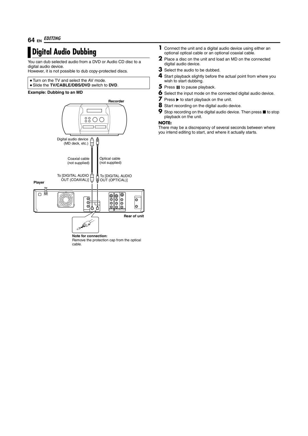 JVC DR-DX5SU manual Example Dubbing to an MD 