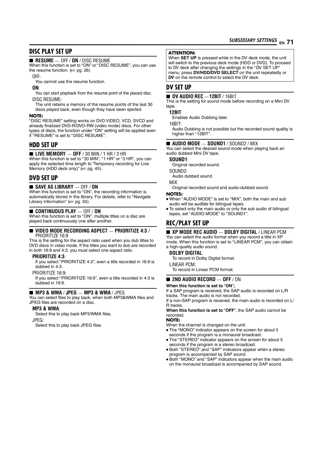 JVC DR-DX5SU manual When this function is set to Aonb 