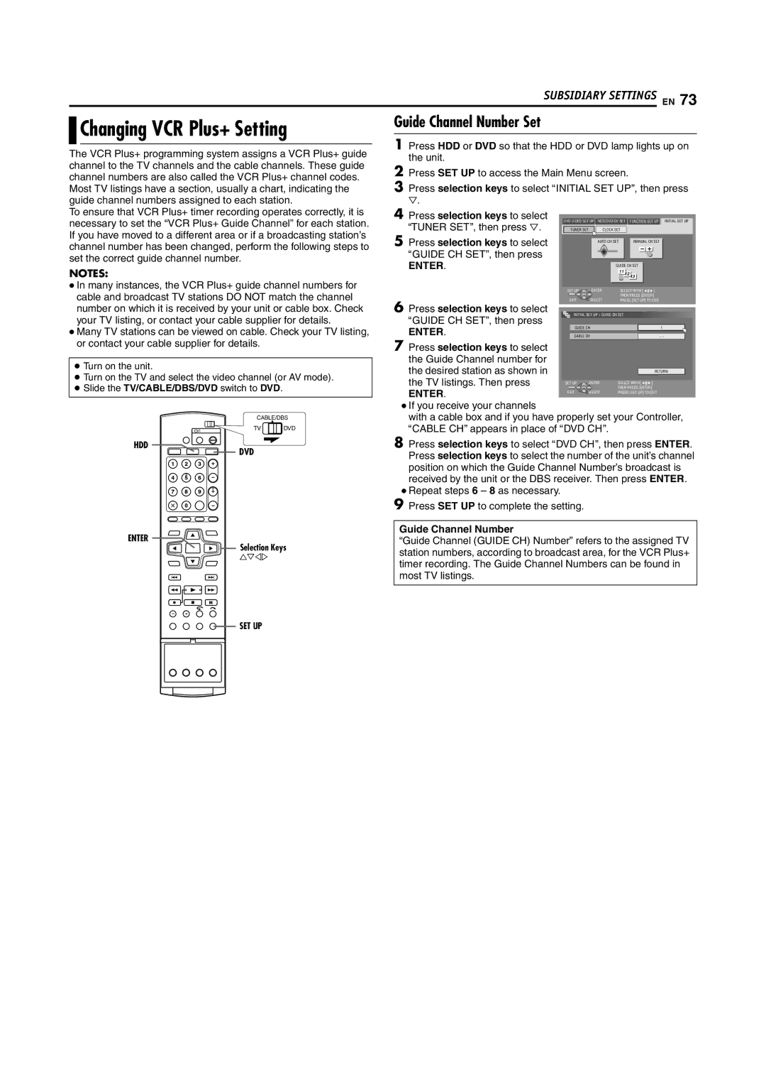 JVC DR-DX5SU manual Changing VCR Plus+ Setting, Guide Channel Number Set, Aguide CH SETB, then press 