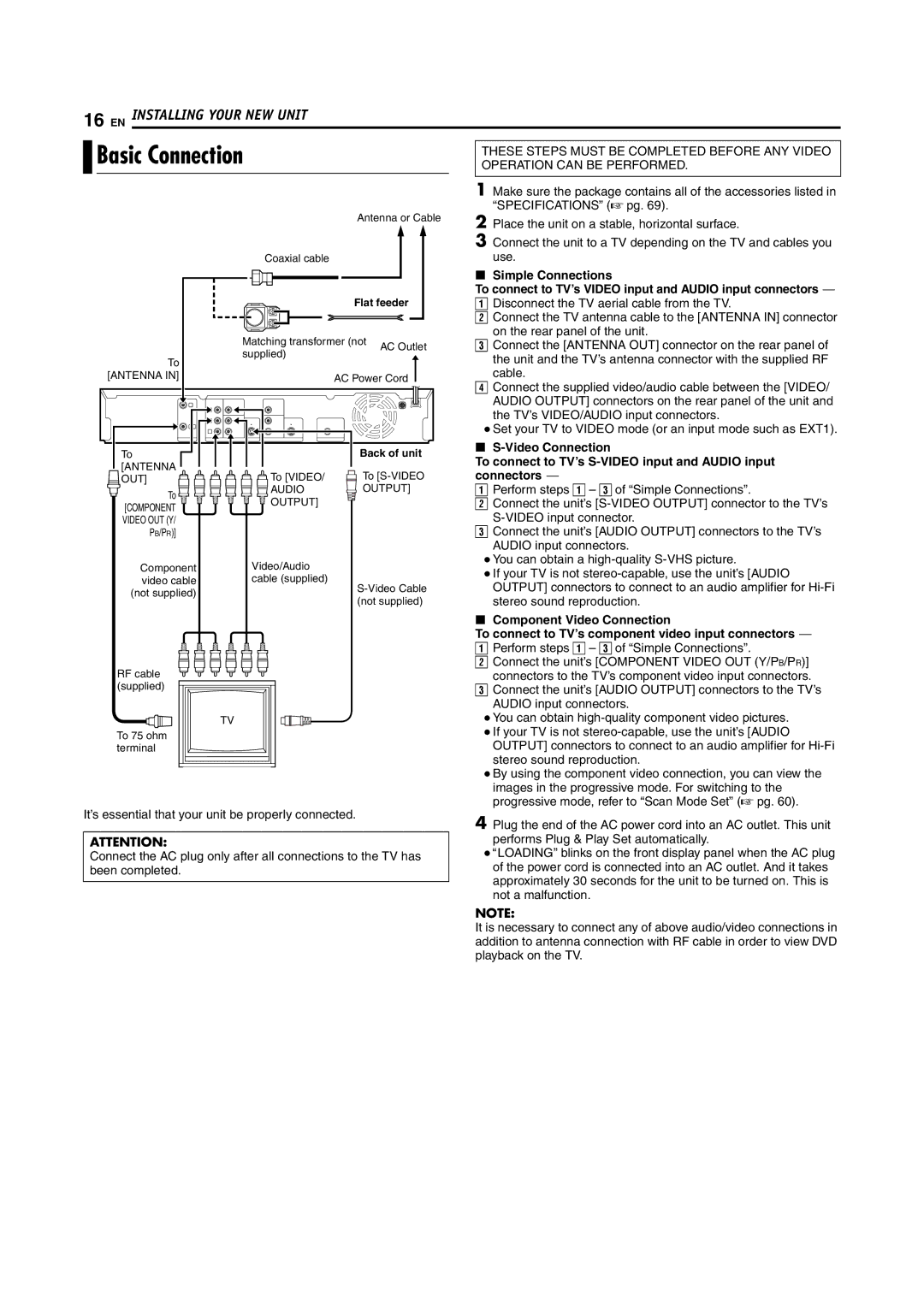 JVC DR-M100S manual Basic Connection, Simple Connections 