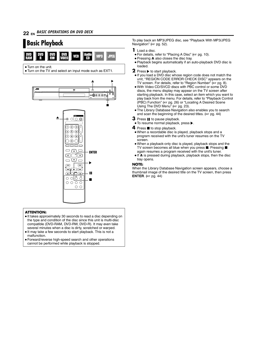 JVC DR-M100S manual Basic Playback 