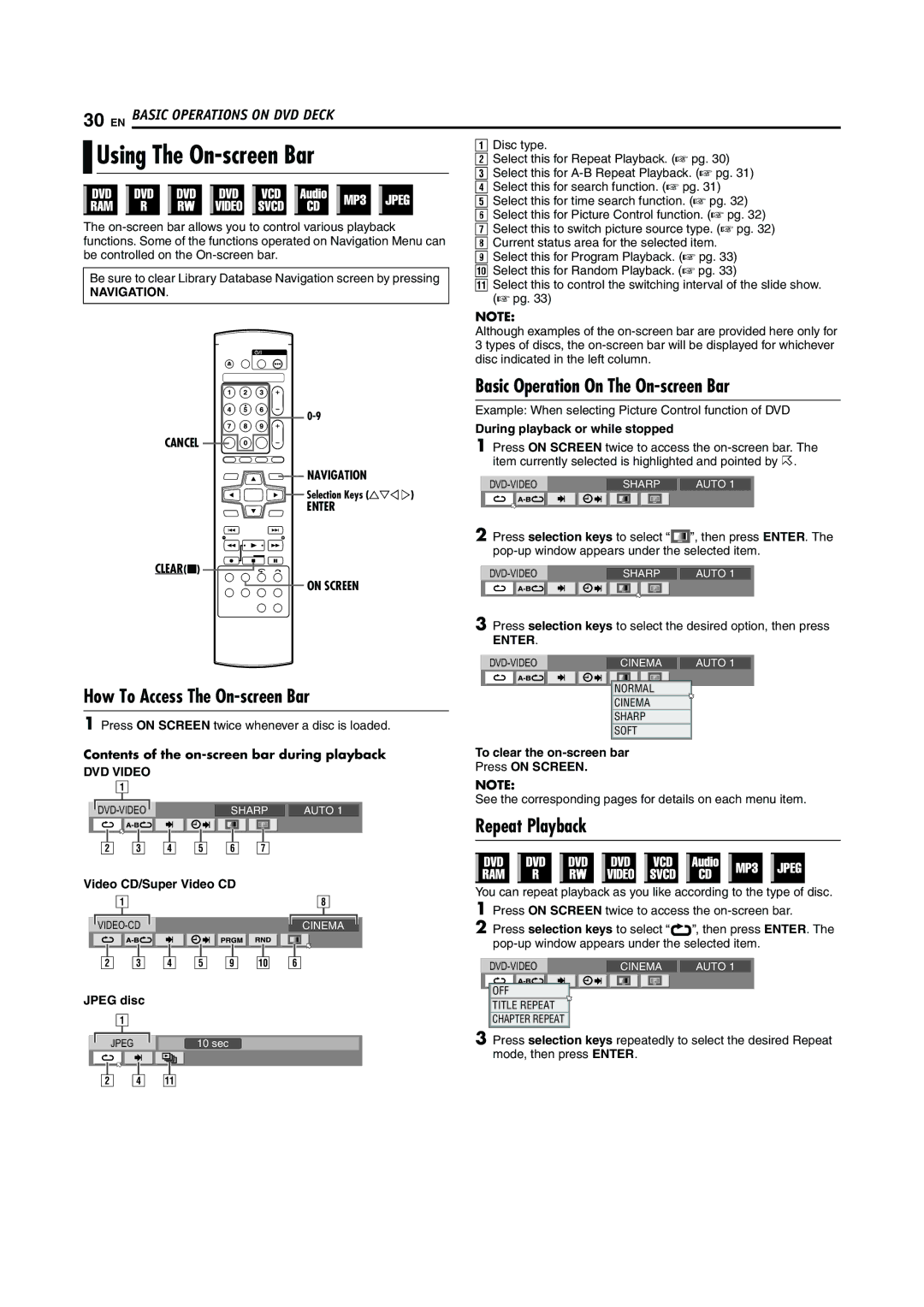 JVC DR-M100S manual Using The On-screen Bar, Basic Operation On The On-screen Bar, How To Access The On-screen Bar 