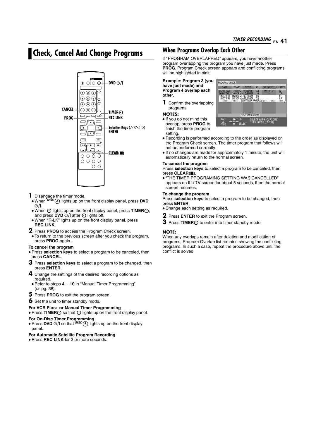 JVC DR-M100S manual When Programs Overlap Each Other, DVD a Cancel, REC Link 