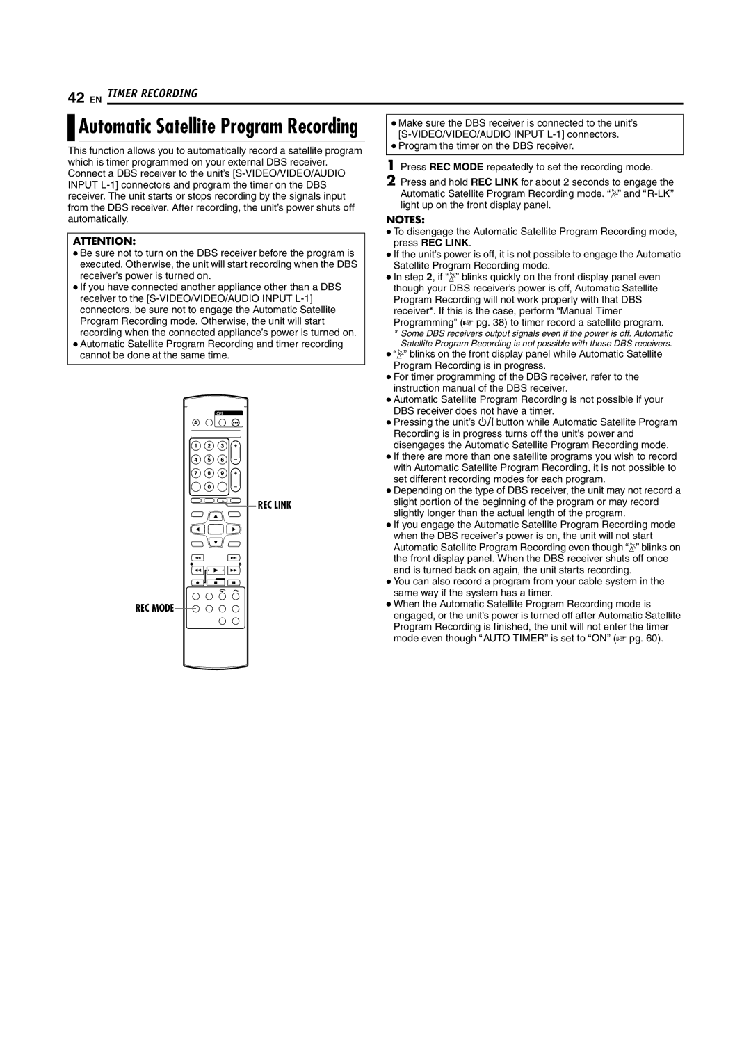 JVC DR-M100S manual Press REC Link 