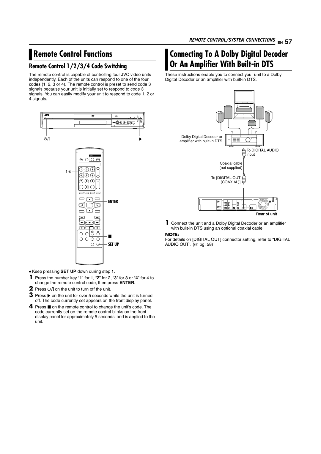 JVC DR-M100S manual Remote Control Functions, Remote Control 1/2/3/4 Code Switching 