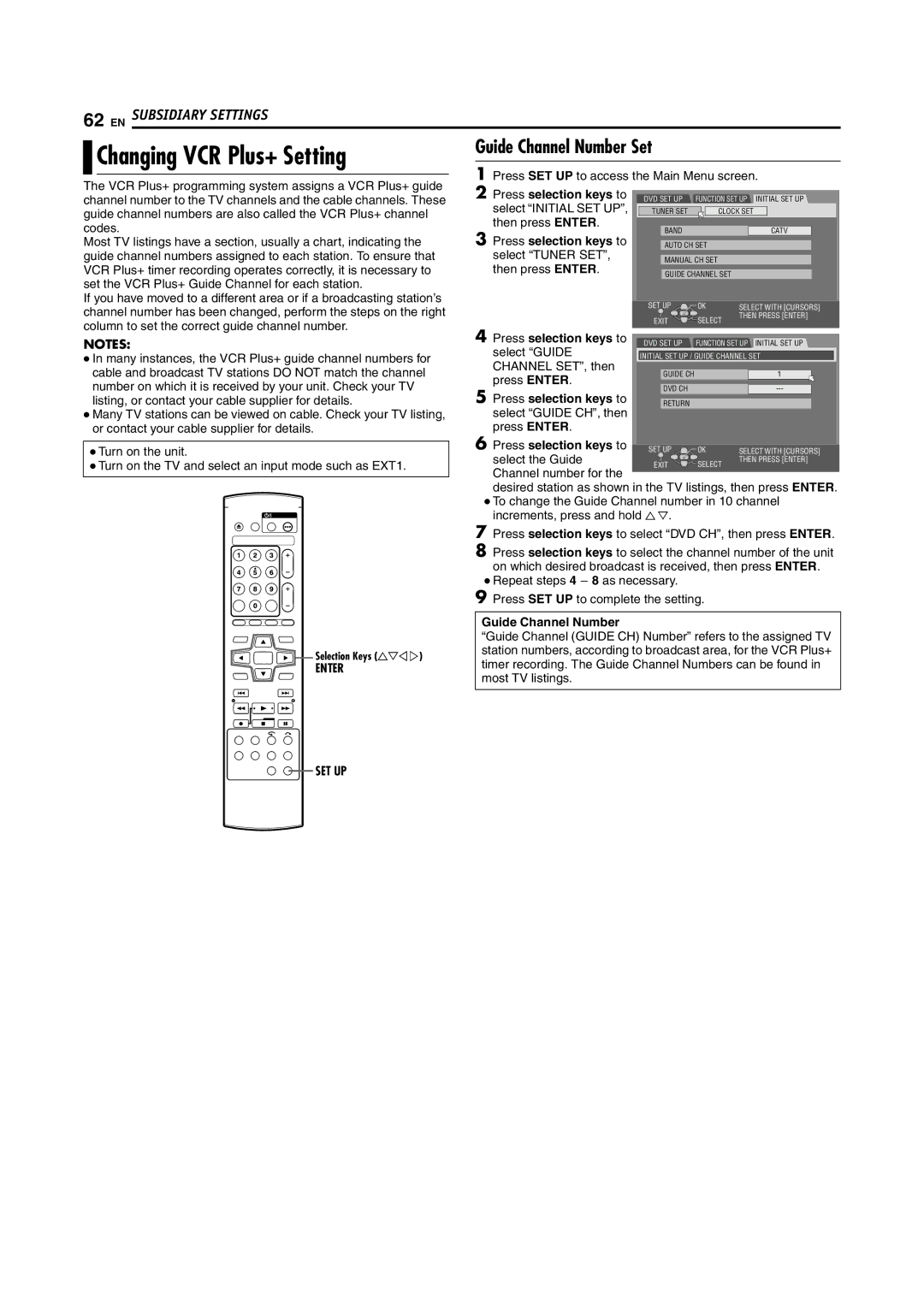 JVC DR-M100S manual Changing VCR Plus+ Setting, Guide Channel Number Set 