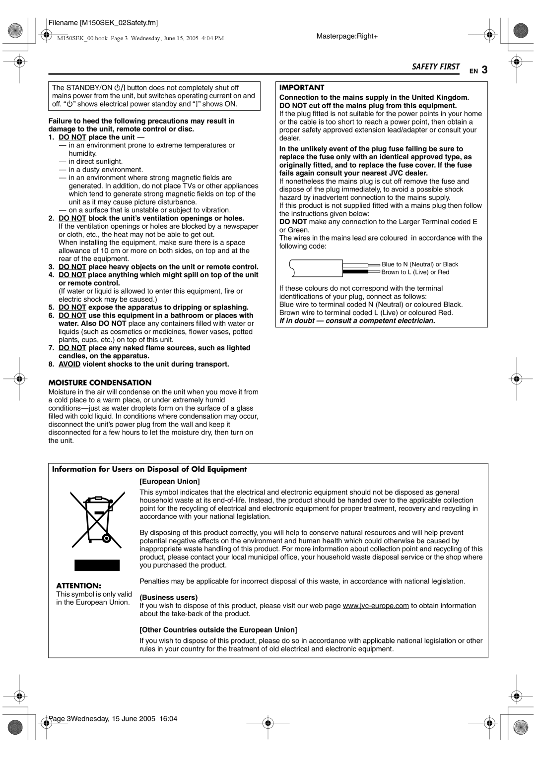 JVC DR-M150SEK manual Information for Users on Disposal of Old Equipment 