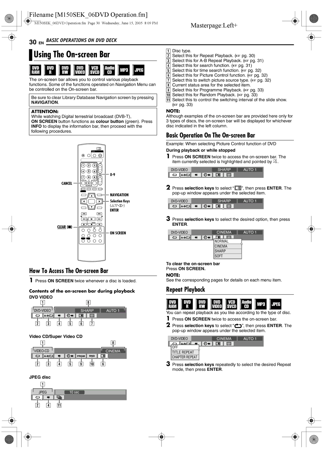 JVC DR-M150SEK manual Using The On-screen Bar, Basic Operation On The On-screen Bar, How To Access The On-screen Bar 