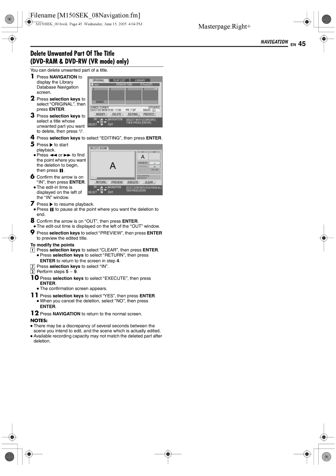 JVC DR-M150SEK manual To modify the points 