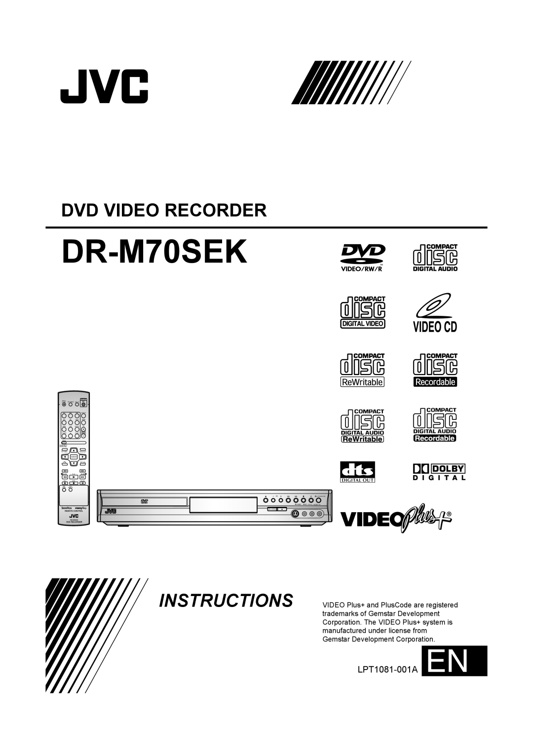 JVC DR-M70SEK manual Video Plus+ and PlusCode are registered, Trademarks of Gemstar Development 