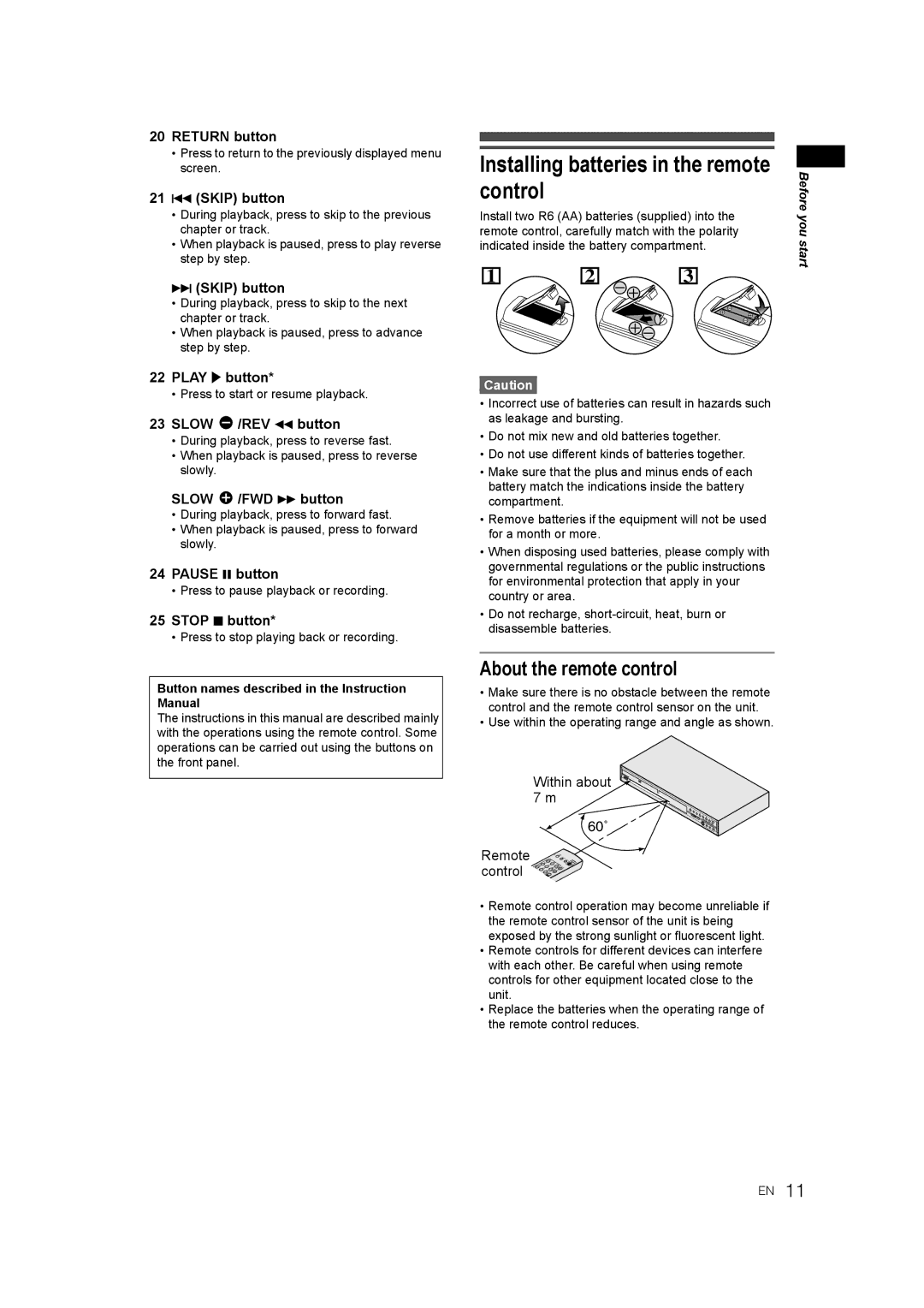 JVC DR-M70SEK manual Installing batteries in the remote control, About the remote control 