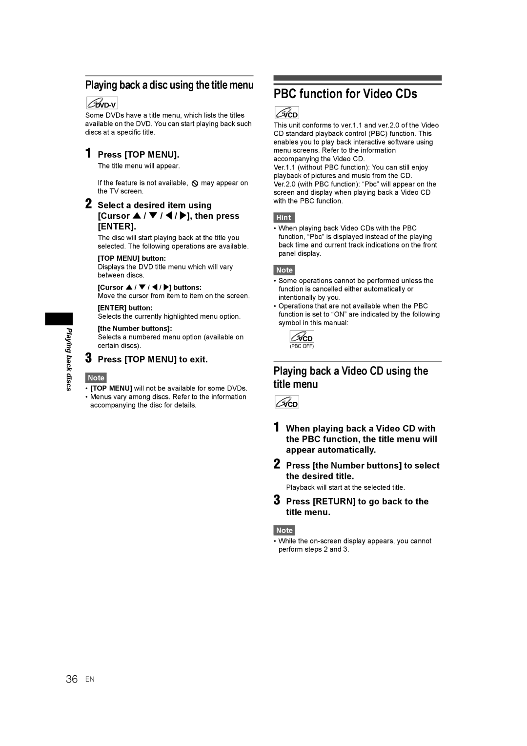 JVC DR-M70SEK manual PBC function for Video CDs, Playing back a disc using the title menu 