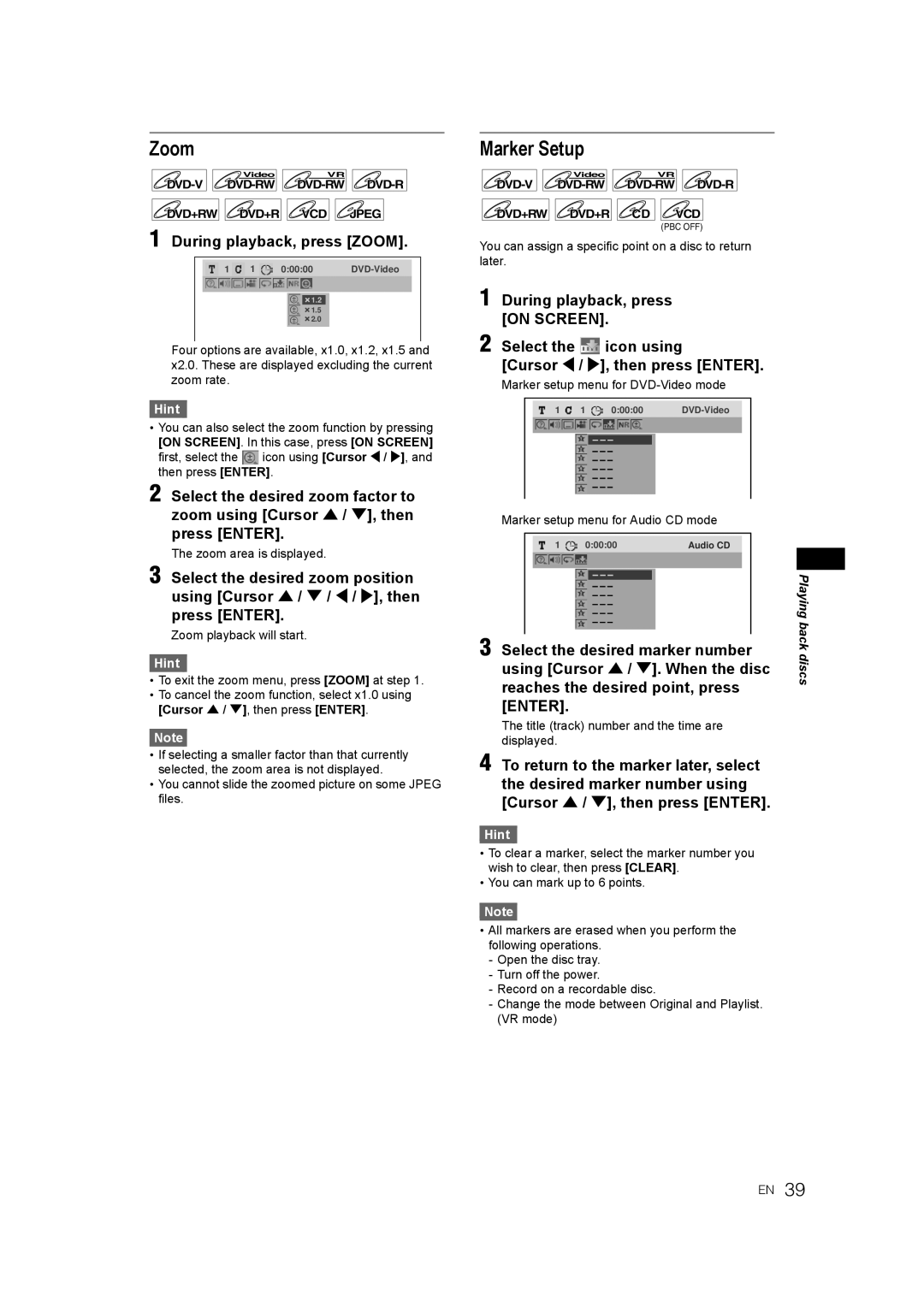 JVC DR-M70SEK manual Marker Setup, During playback, press Zoom 