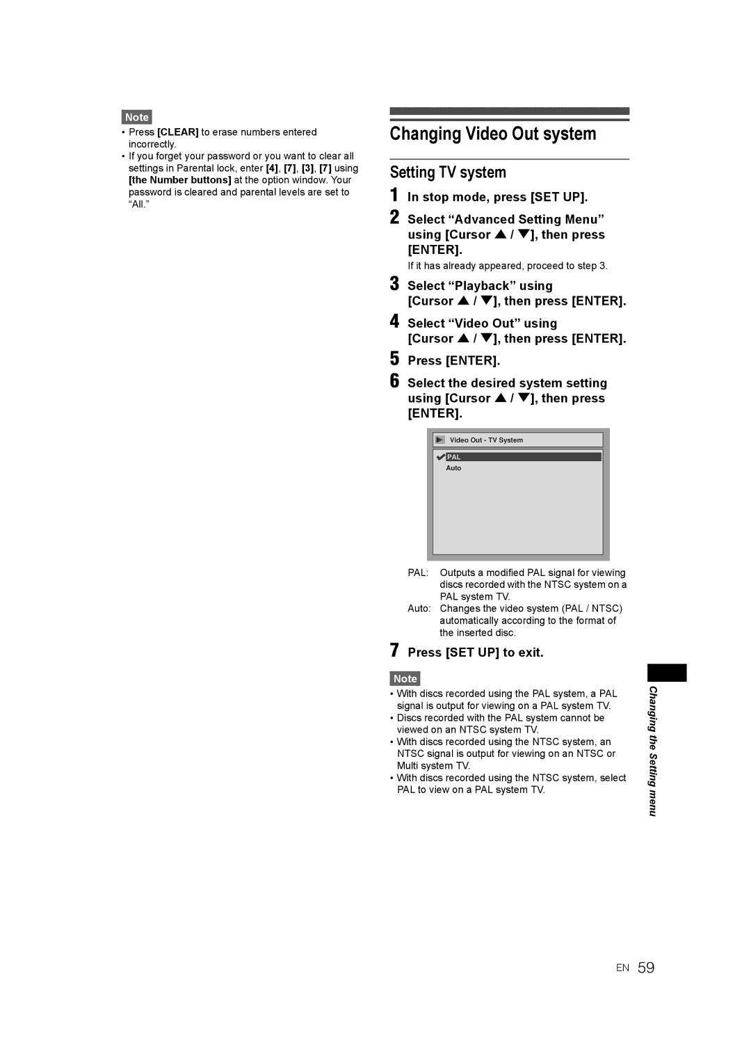 JVC DR-M70SEK manual Changing Video Out system, Setting TV system 