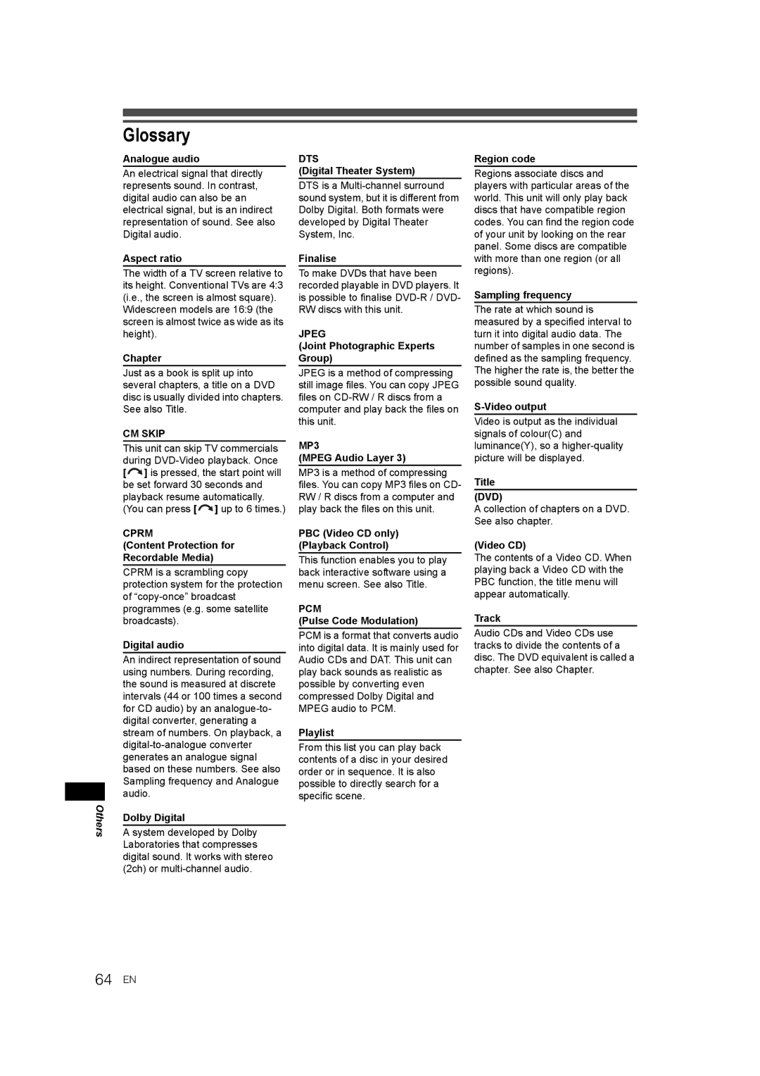 JVC DR-M70SEK manual Glossary 