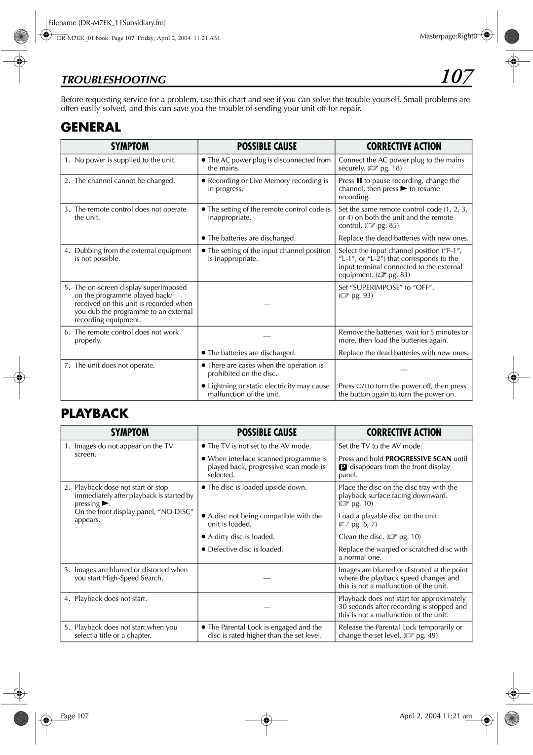 JVC DR-M7S manual 107 