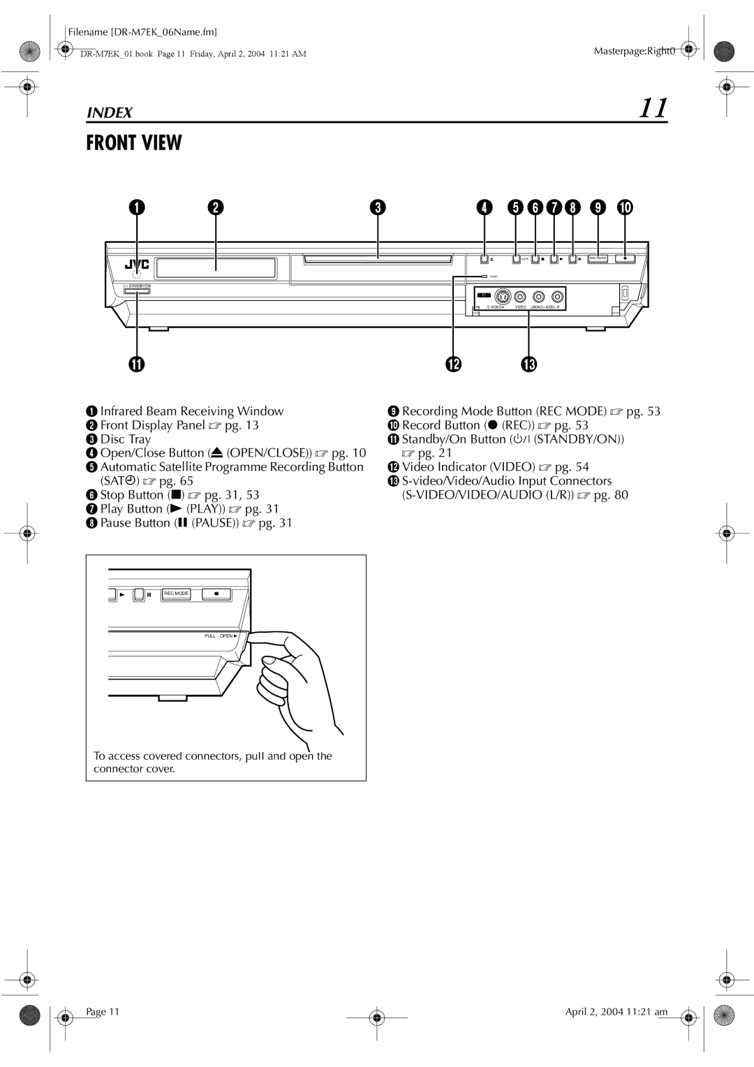 JVC DR-M7S manual Front View, Filename DR-M7EK06Name.fm 