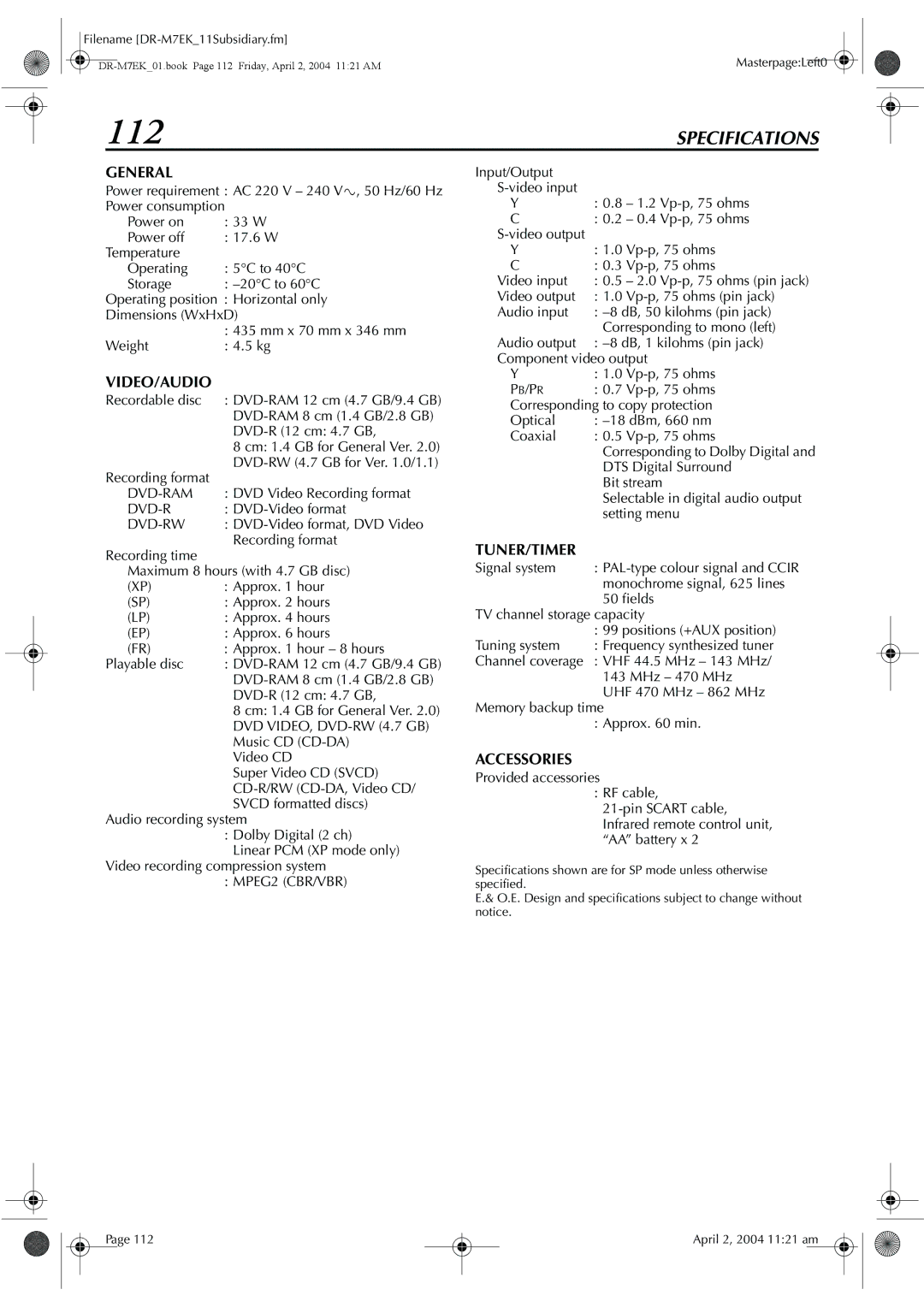 JVC DR-M7S manual 112 