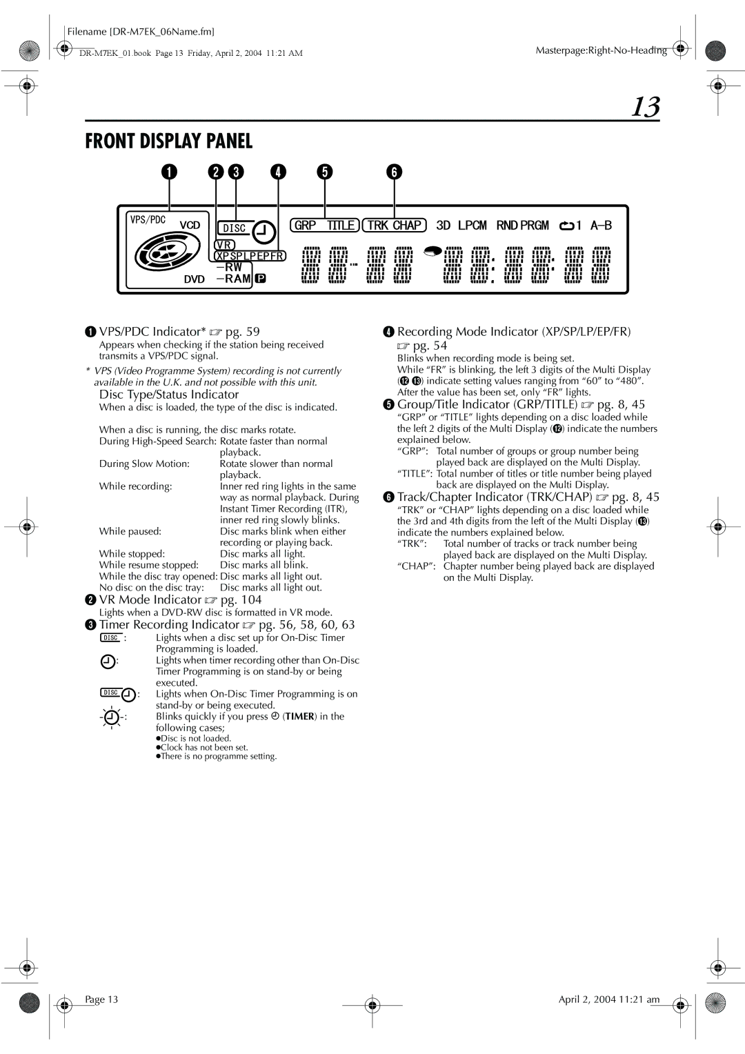 JVC DR-M7S manual MasterpageRight-No-Heading, When a disc is loaded, the type of the disc is indicated, Playback 