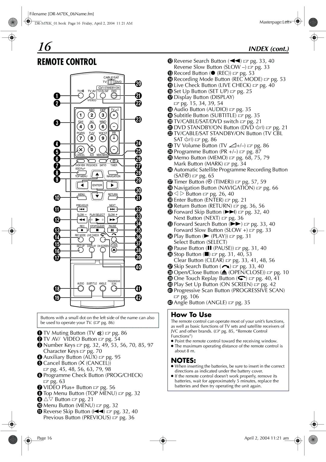 JVC DR-M7S manual How To Use, Remote Control 