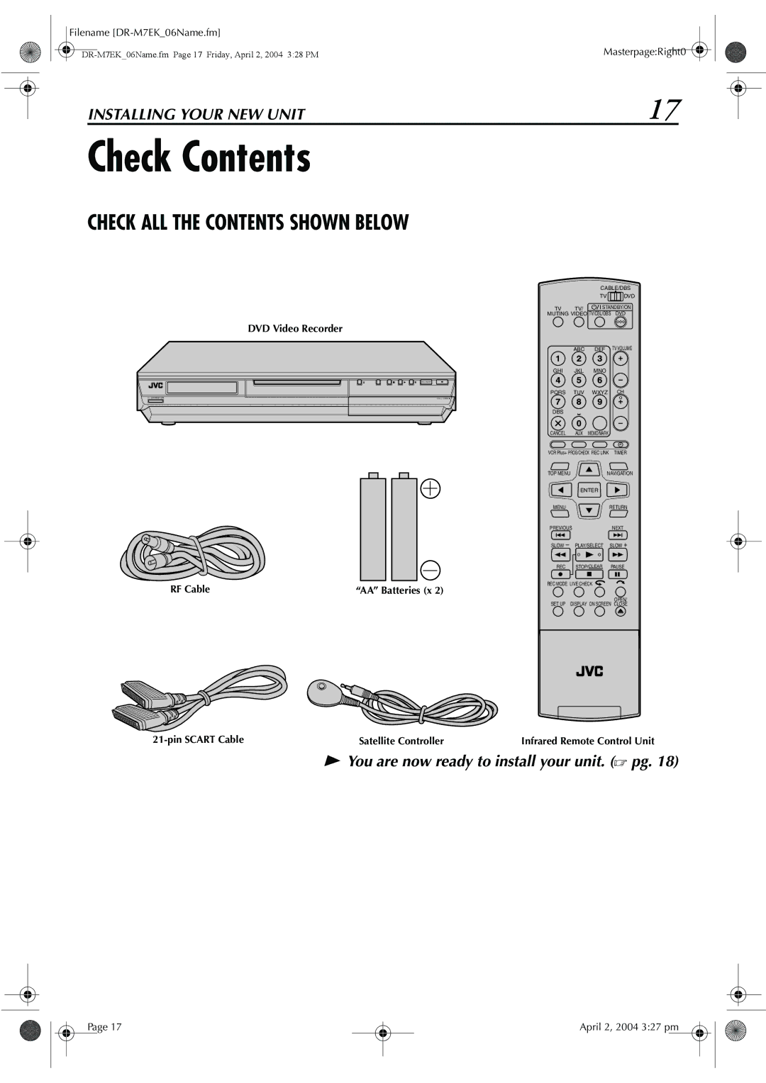 JVC DR-M7S manual Check Contents 