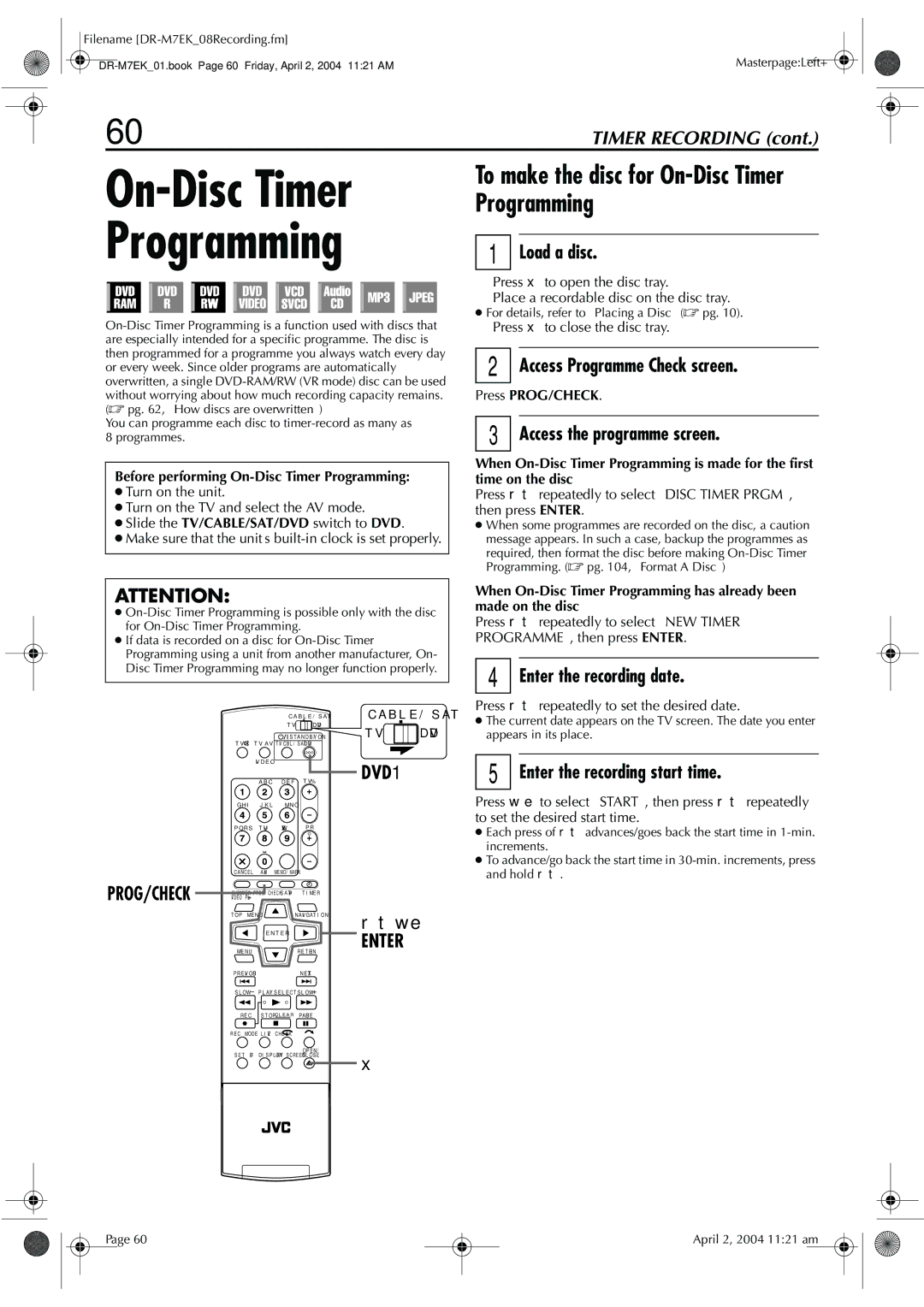 JVC DR-M7S manual Dvd, Before performing On-Disc Timer Programming 