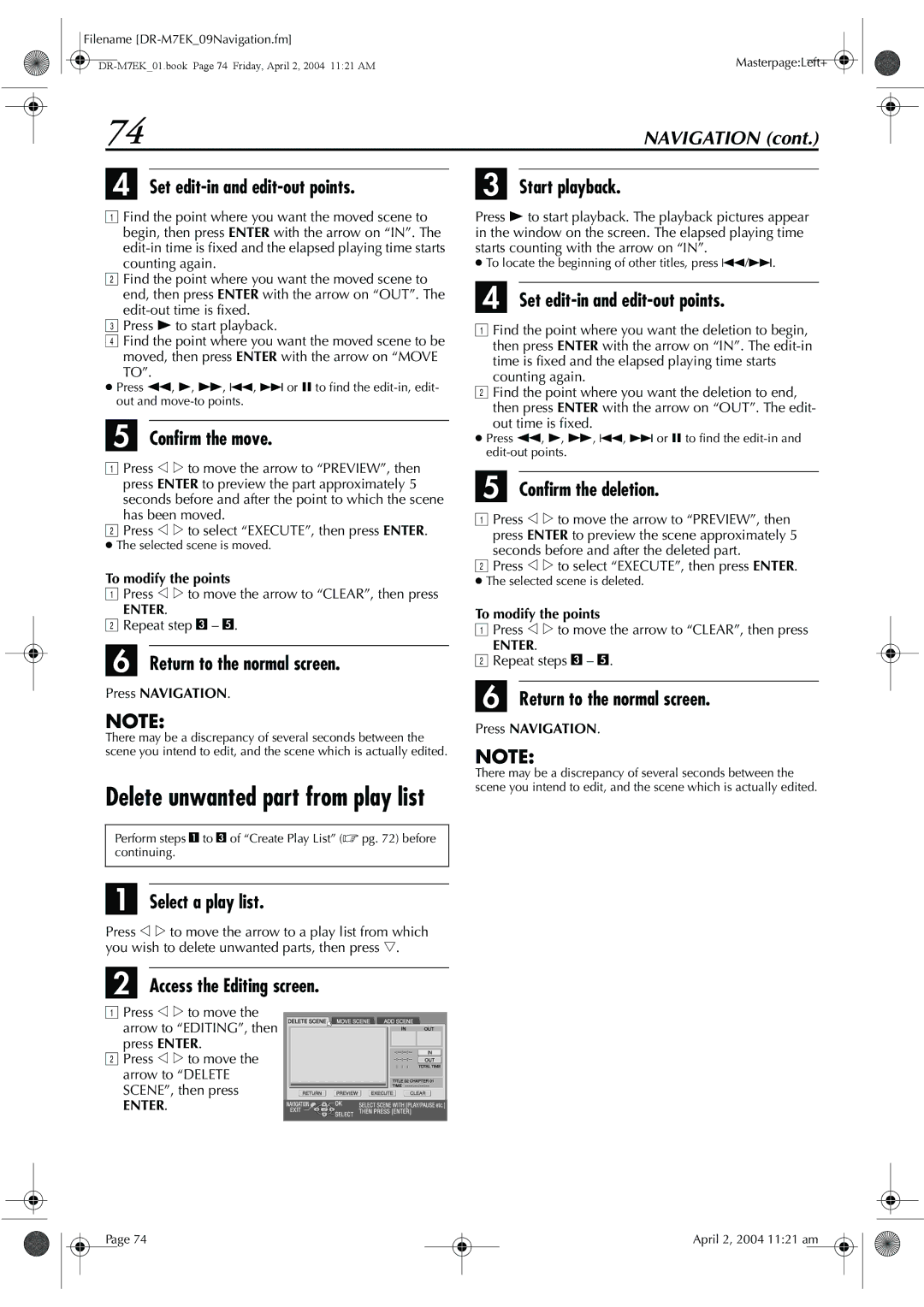 JVC DR-M7S manual Confirm the move, Counting again, Repeat steps C E, Selected scene is moved, Selected scene is deleted 